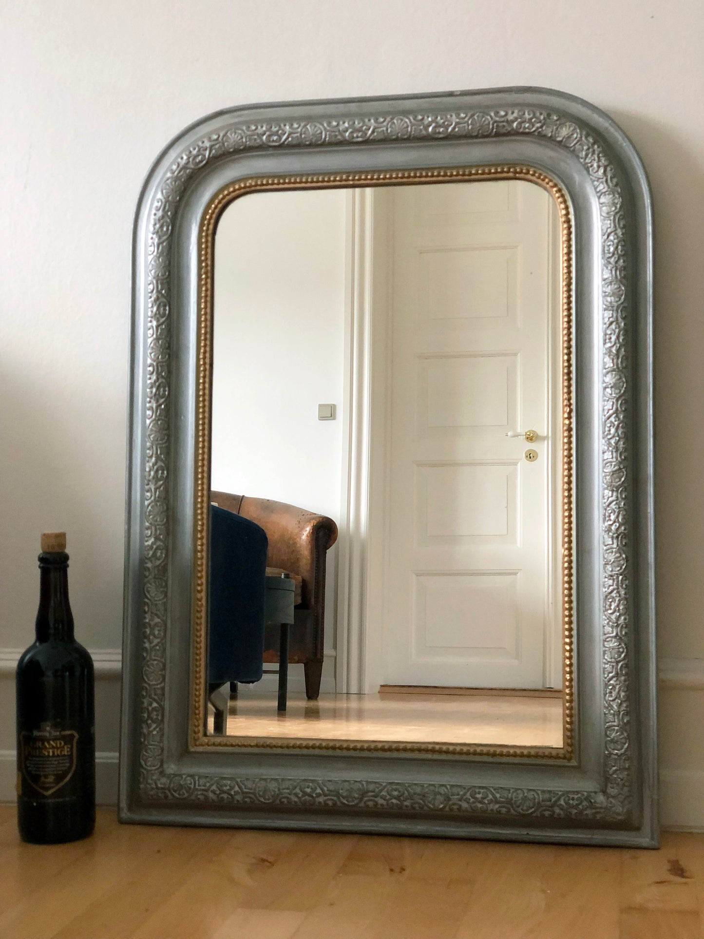 Antique French Louis Philippe Mirror – Grey and Gold, Late 19th Century