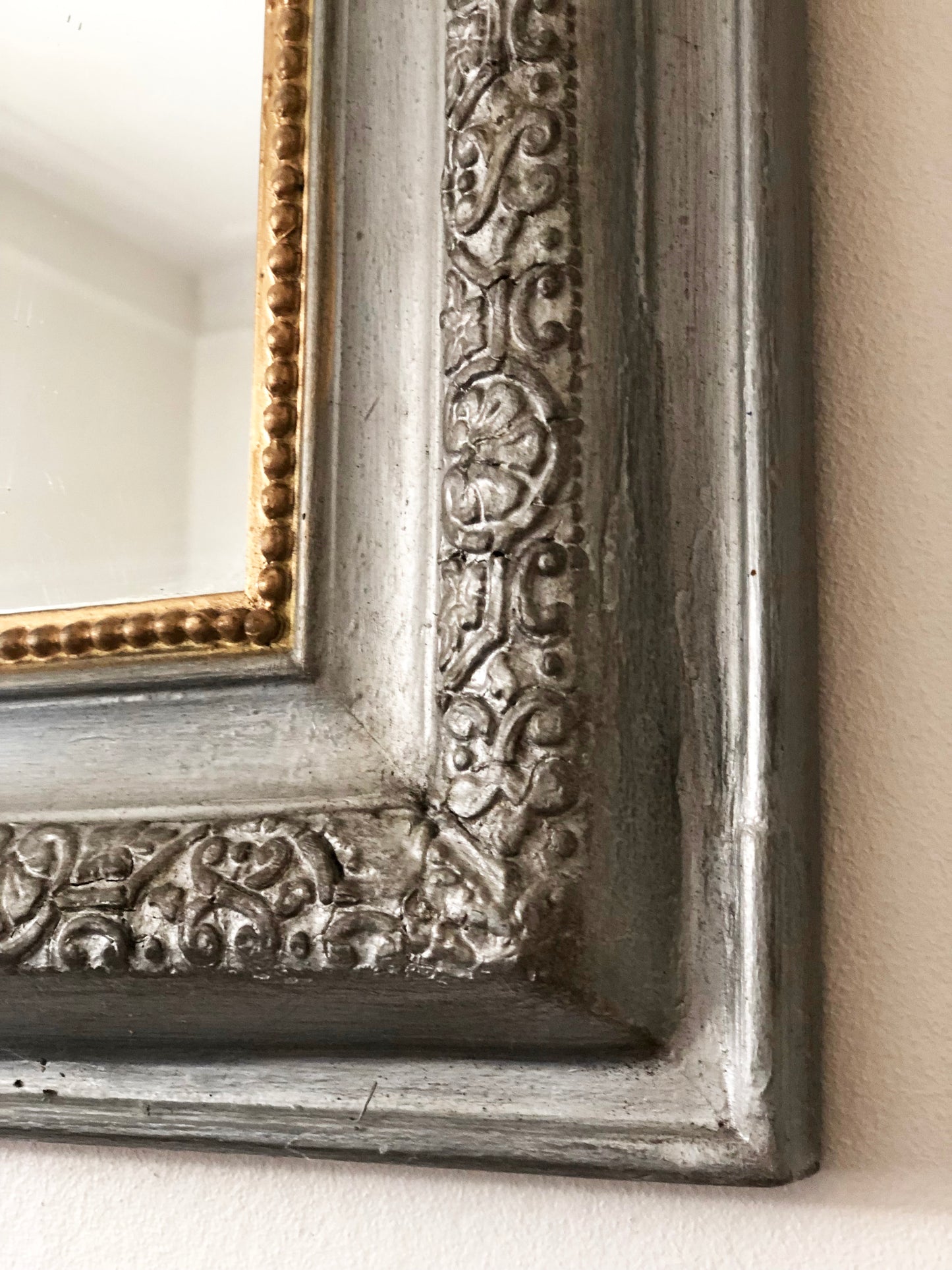 Antique French Louis Philippe Mirror – Grey and Gold, Late 19th Century