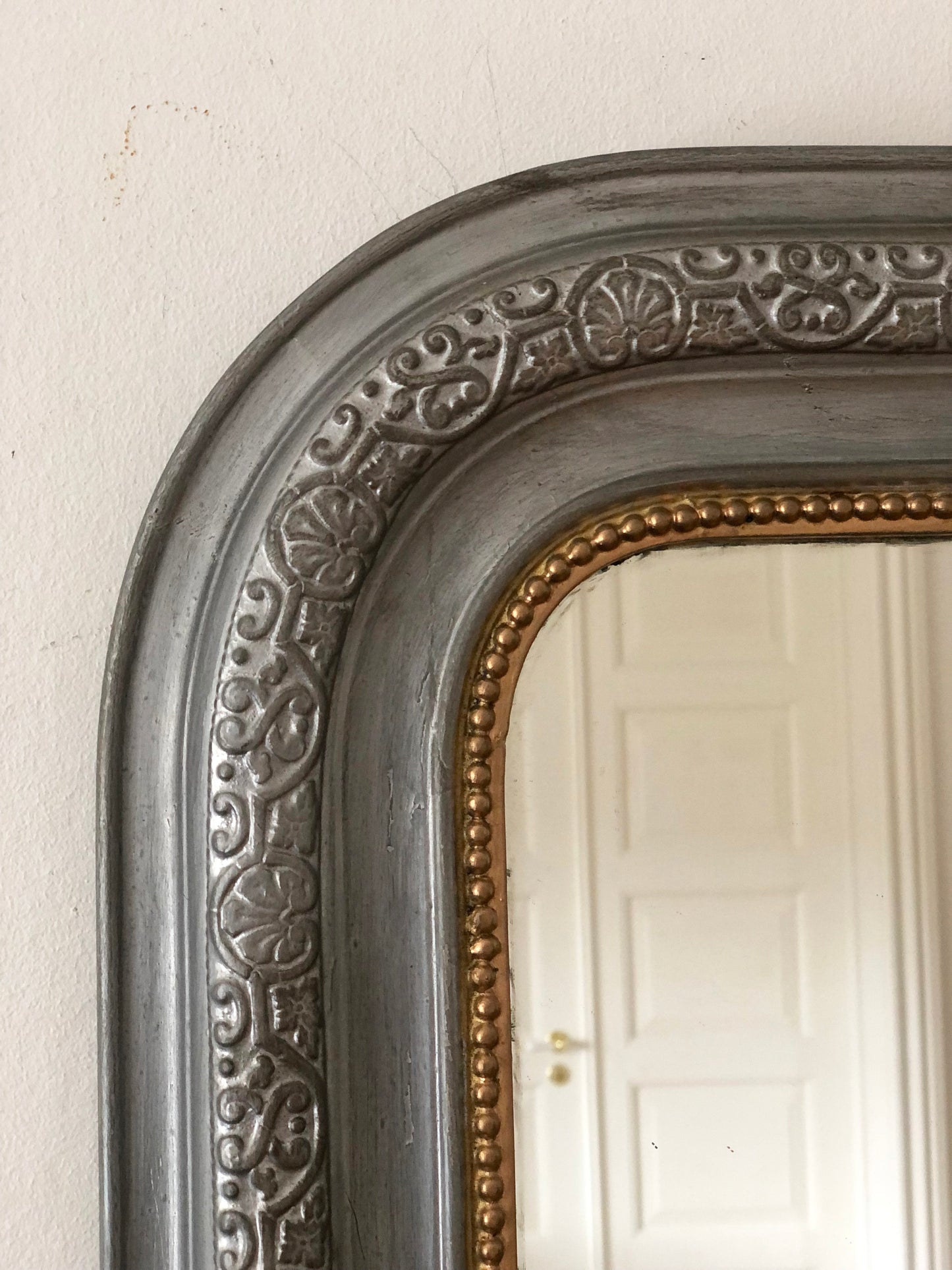 Antique French Louis Philippe Mirror – Grey and Gold, Late 19th Century