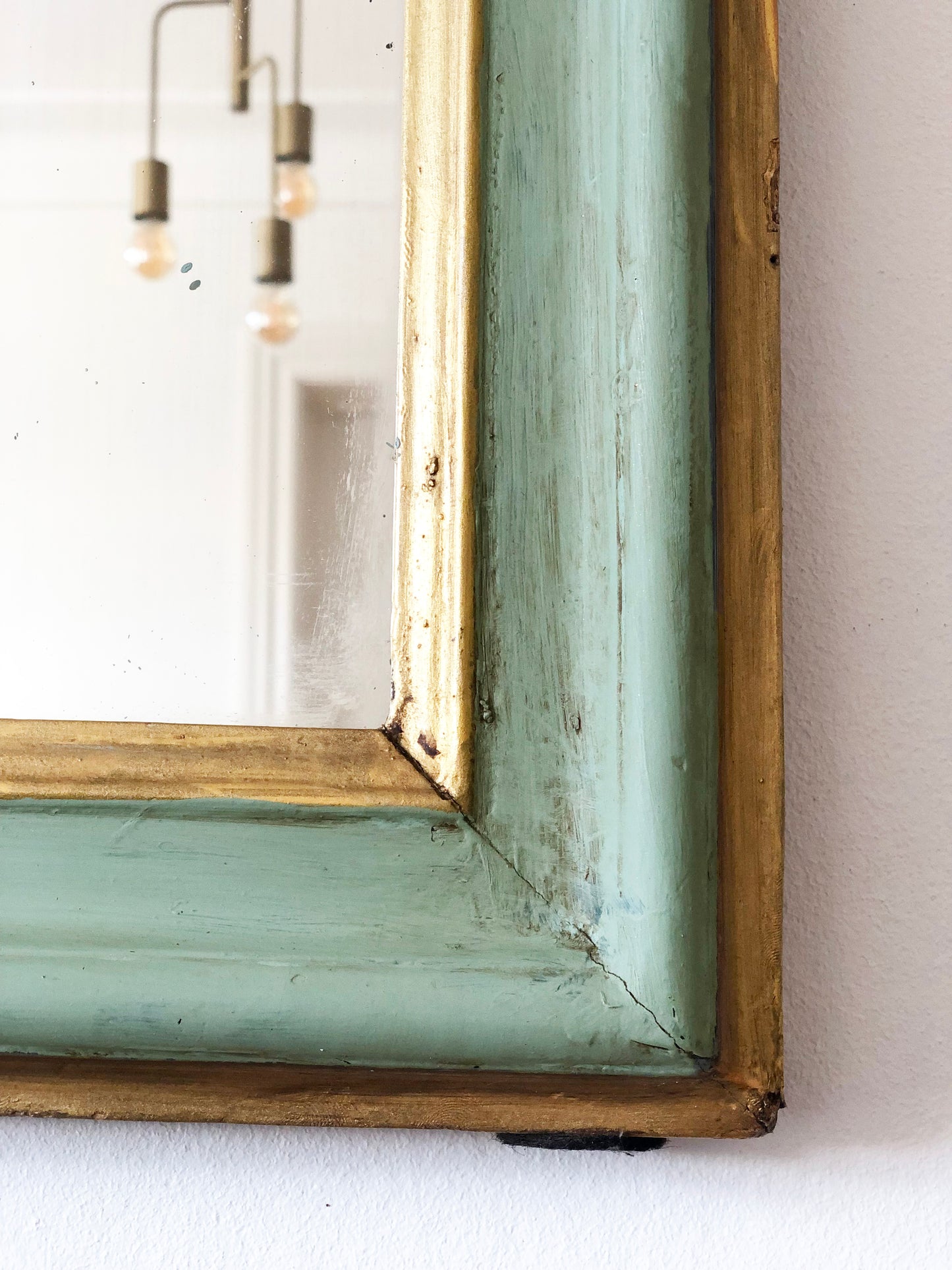 Antique Louis Philippe French Small Full length Mirror in Green and Gold, Late 19th Century