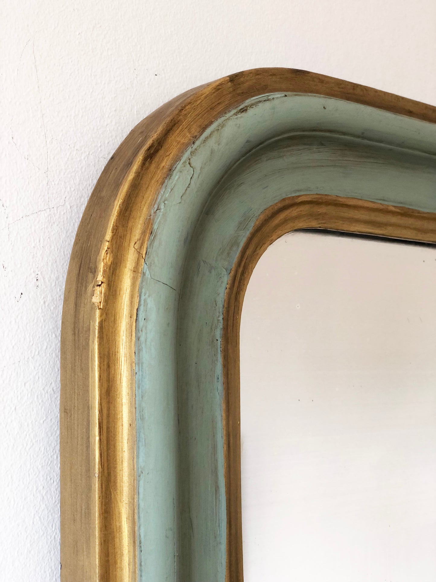 Antique Louis Philippe French Small Full length Mirror in Green and Gold, Late 19th Century