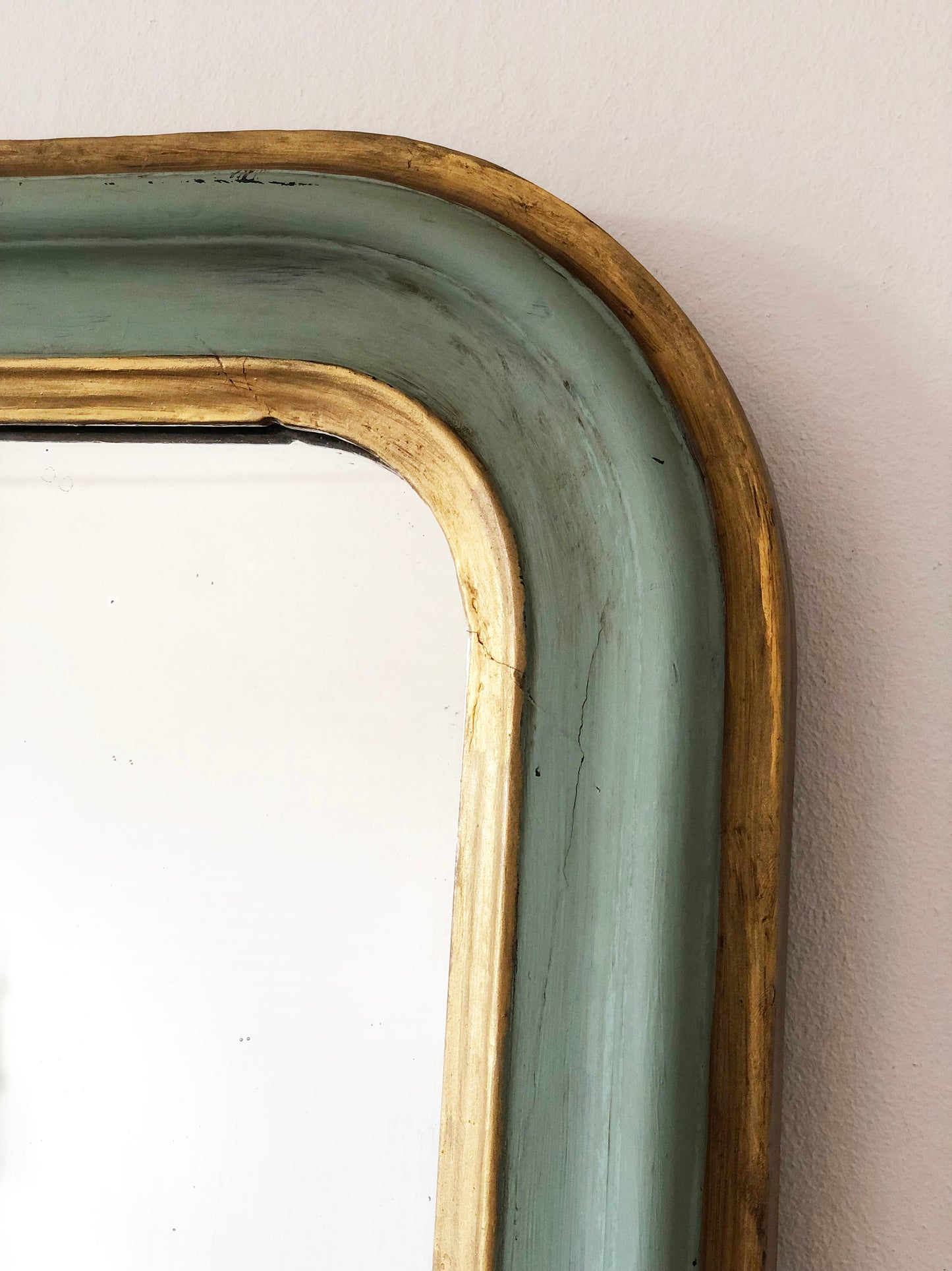 Antique Louis Philippe French Small Full length Mirror in Green and Gold, Late 19th Century