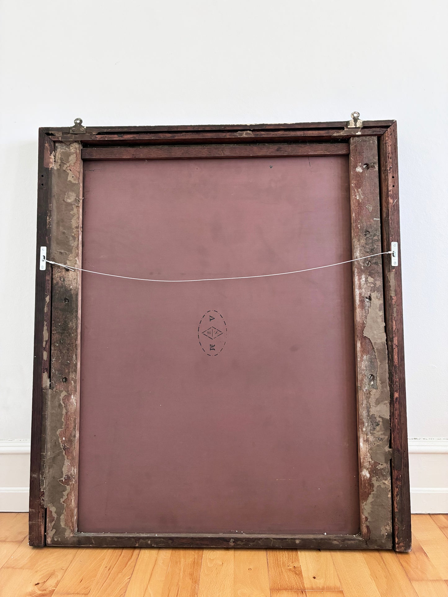 Antique Spanish Revival Oak Wall Mirror with Geometric Carving