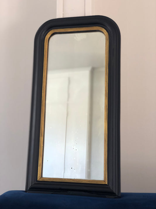 Antique Louis Philippe Full Length Mirror In Black and Gold France Late 19th Century