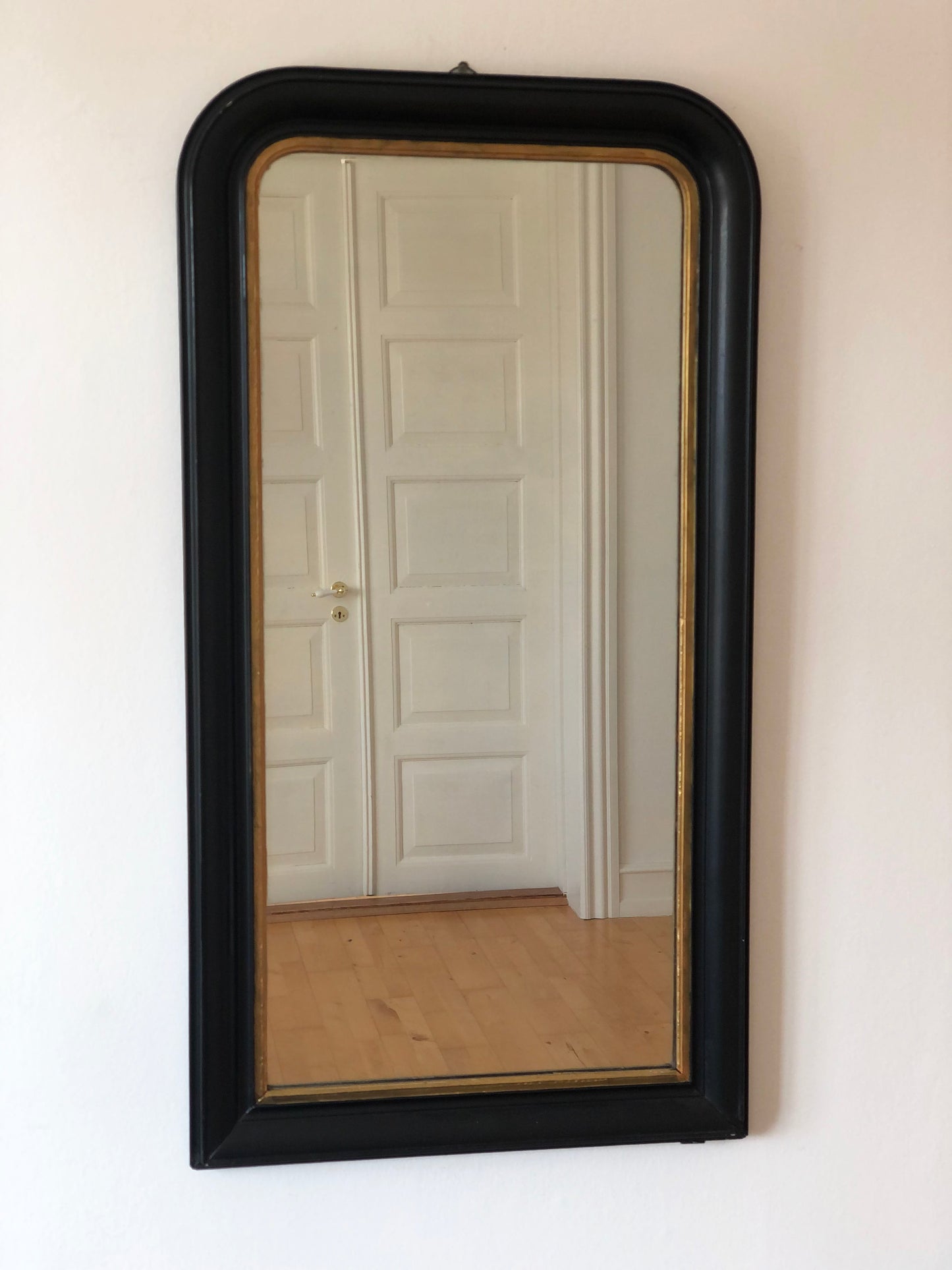 Large Antique Louis Philippe Full Length Mirror in Black and Gold France Late 19th Century