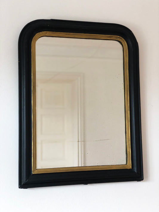 Antique French Louis Philippe Mirror – Black and Gold, Late 19th Century