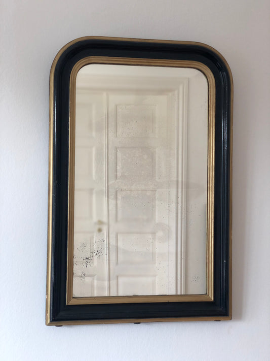 Large Antique Louis Philippe Mirror In Black and Gold France Late 19th Century