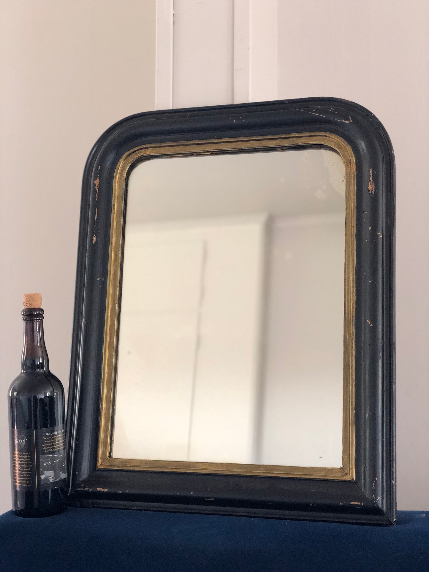 Antique Louis Philippe Mirror In Black and Gold France Late 19th Century