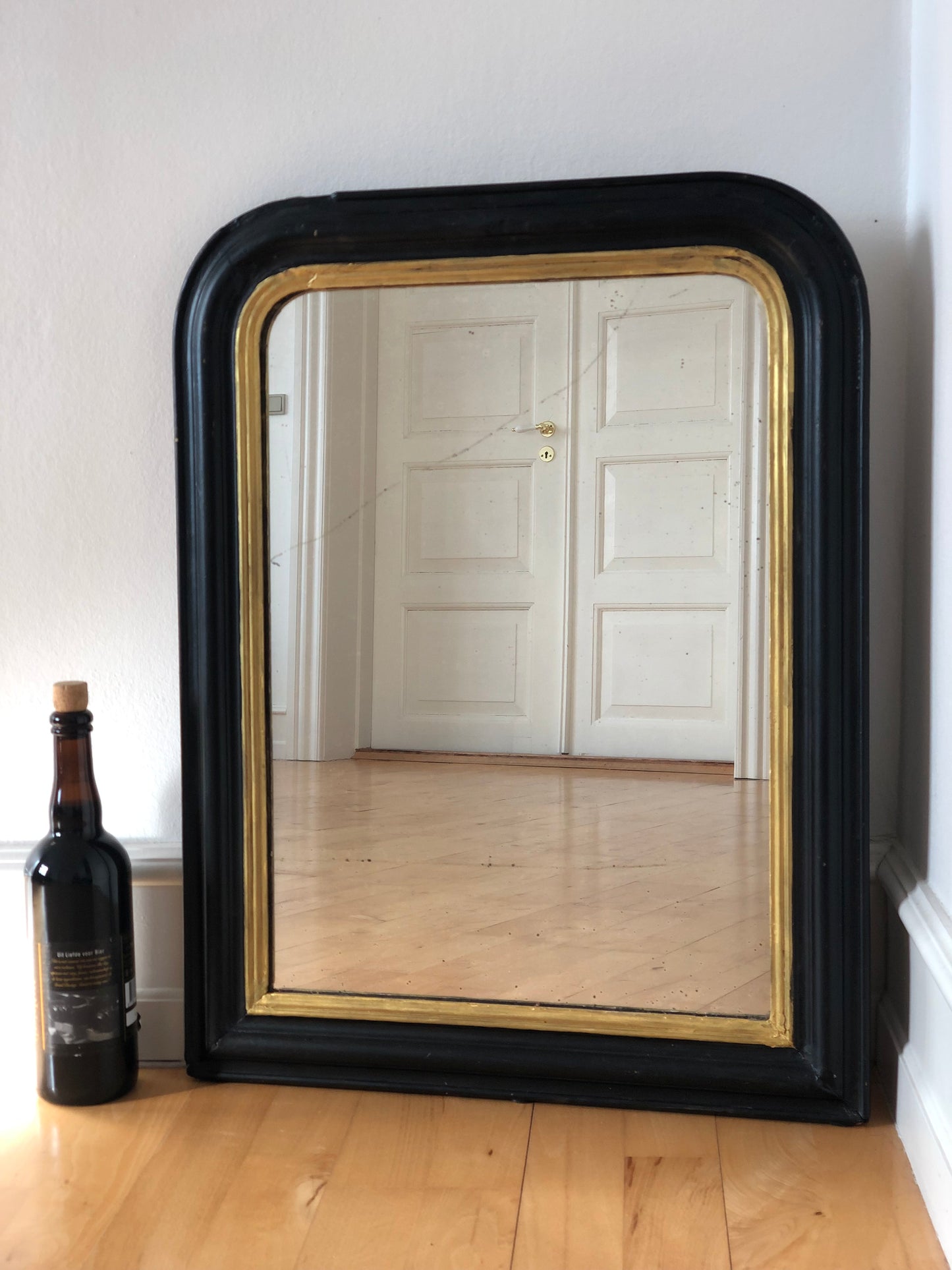 Antique Louis Philippe Mirror In Black and Gold France Late 19th Century