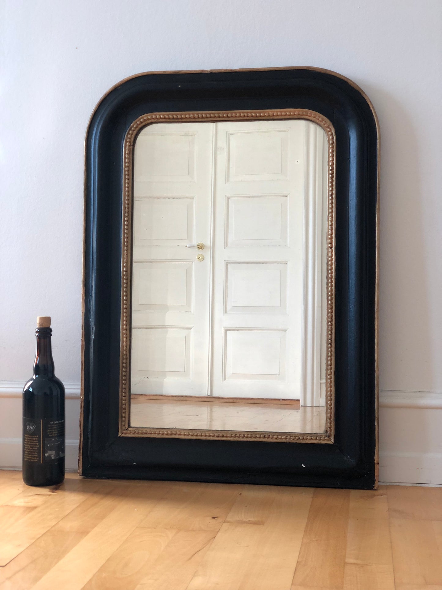 Large Antique Louis Philippe Mirror in Black and Gold France Late 19th Century