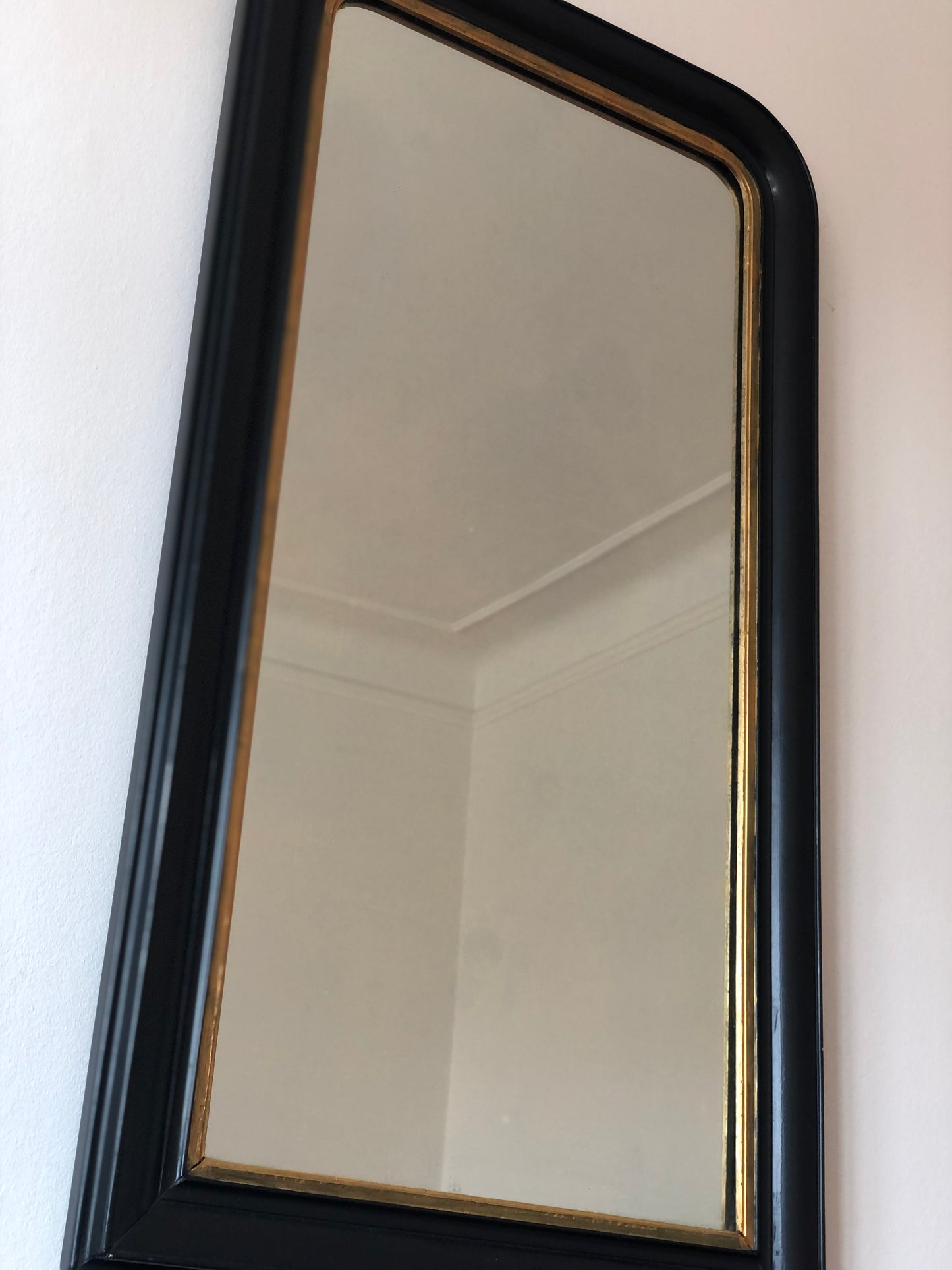 Large Antique Louis Philippe Full Length Mirror in Black and Gold France Late 19th Century