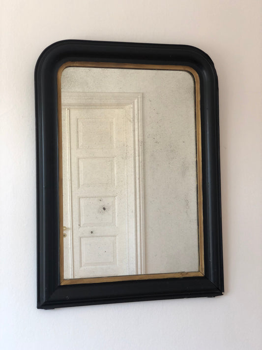 Large Antique Louis Philippe Mirror in Black and Gold France Late 19th Century