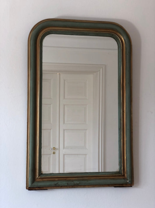 Antique Louis Philippe Mirror in Green and Gold France Late 19th Century