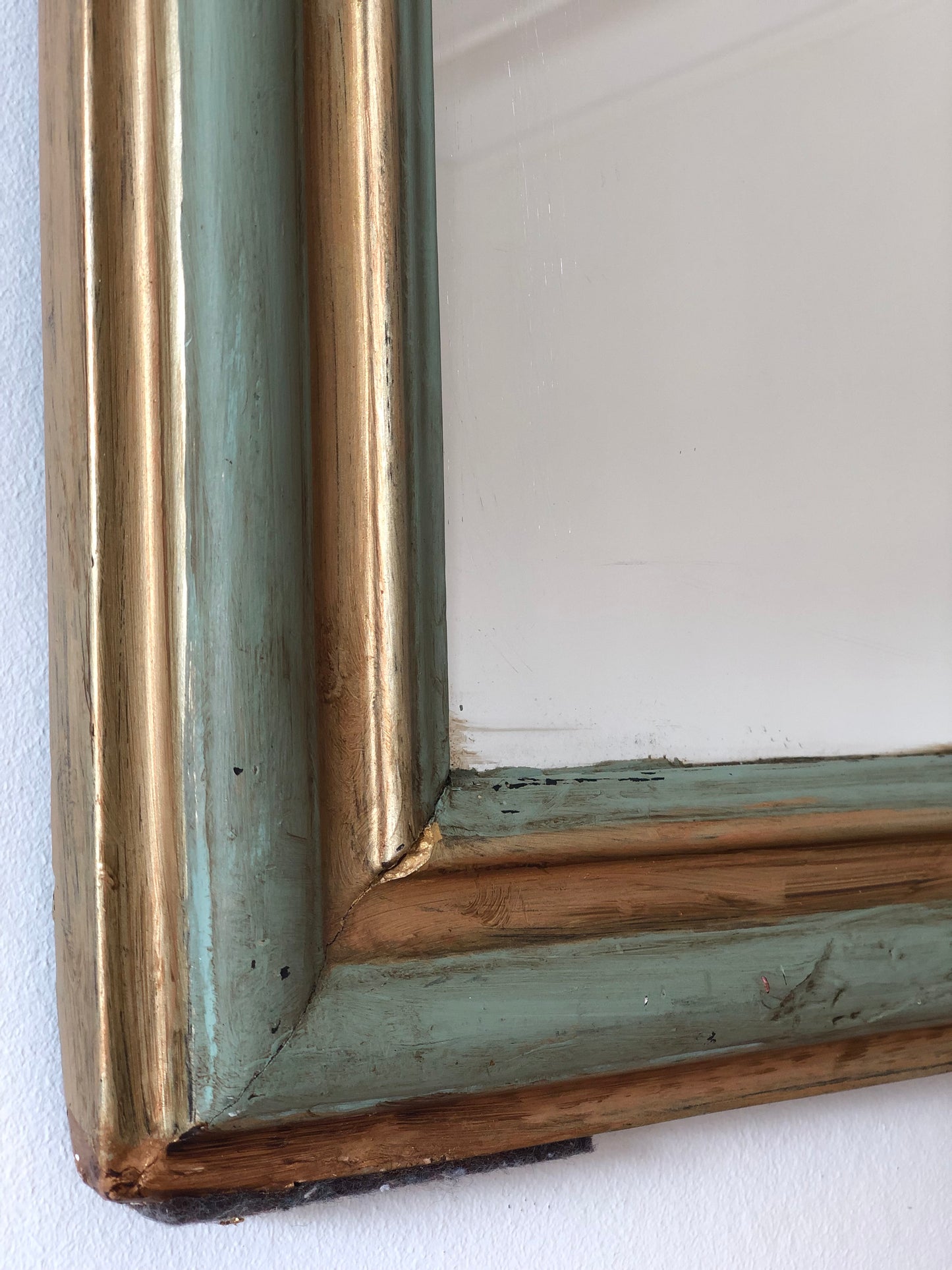 Antique Louis Philippe Mirror in Green and Gold France Late 19th Century