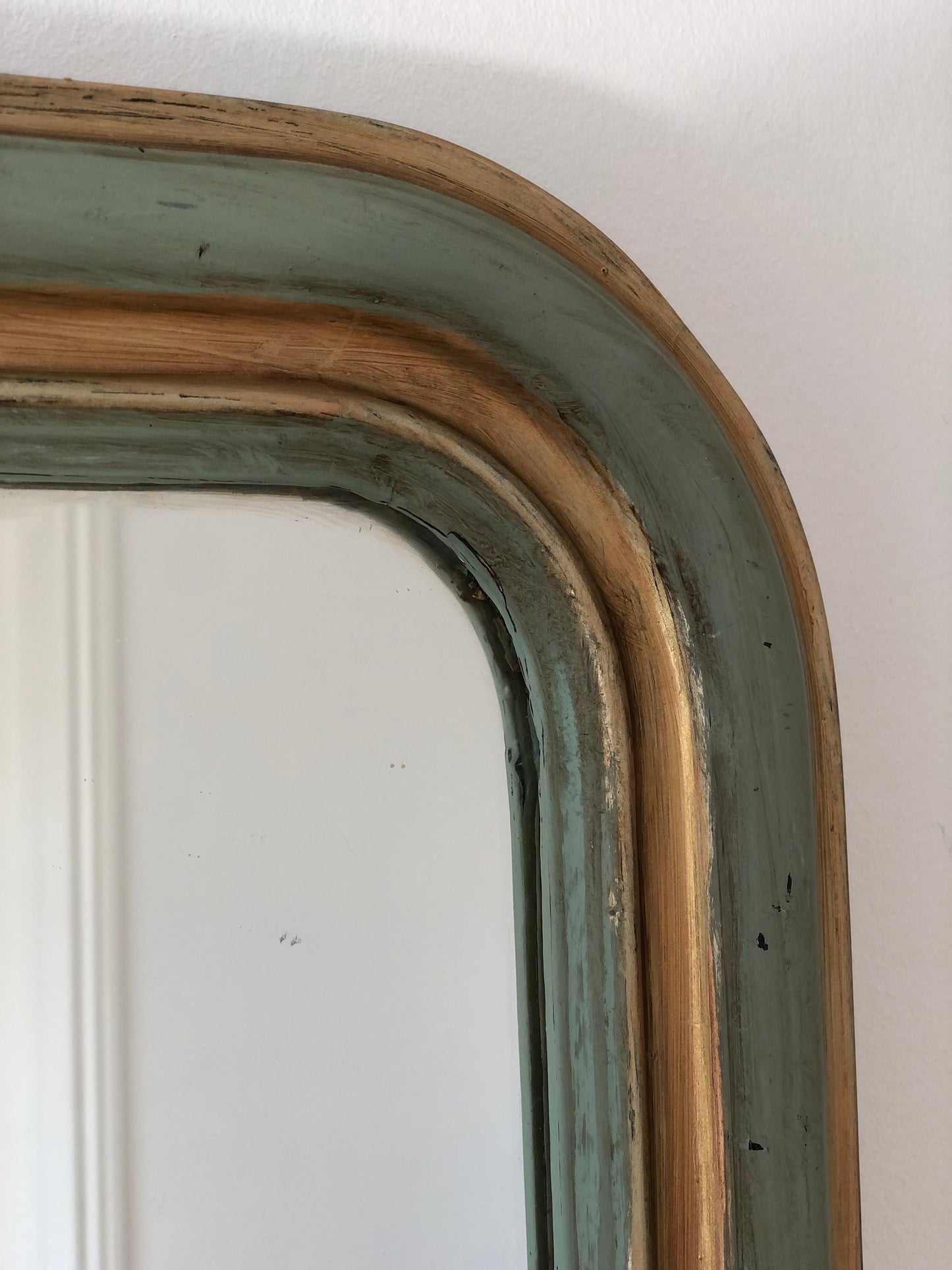 Antique Louis Philippe Mirror in Green and Gold France Late 19th Century