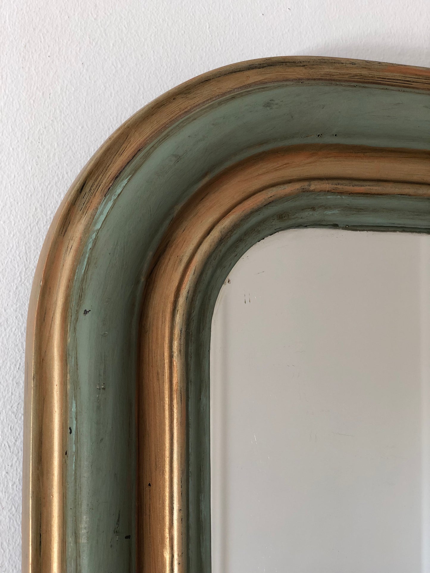 Antique Louis Philippe Mirror in Green and Gold France Late 19th Century