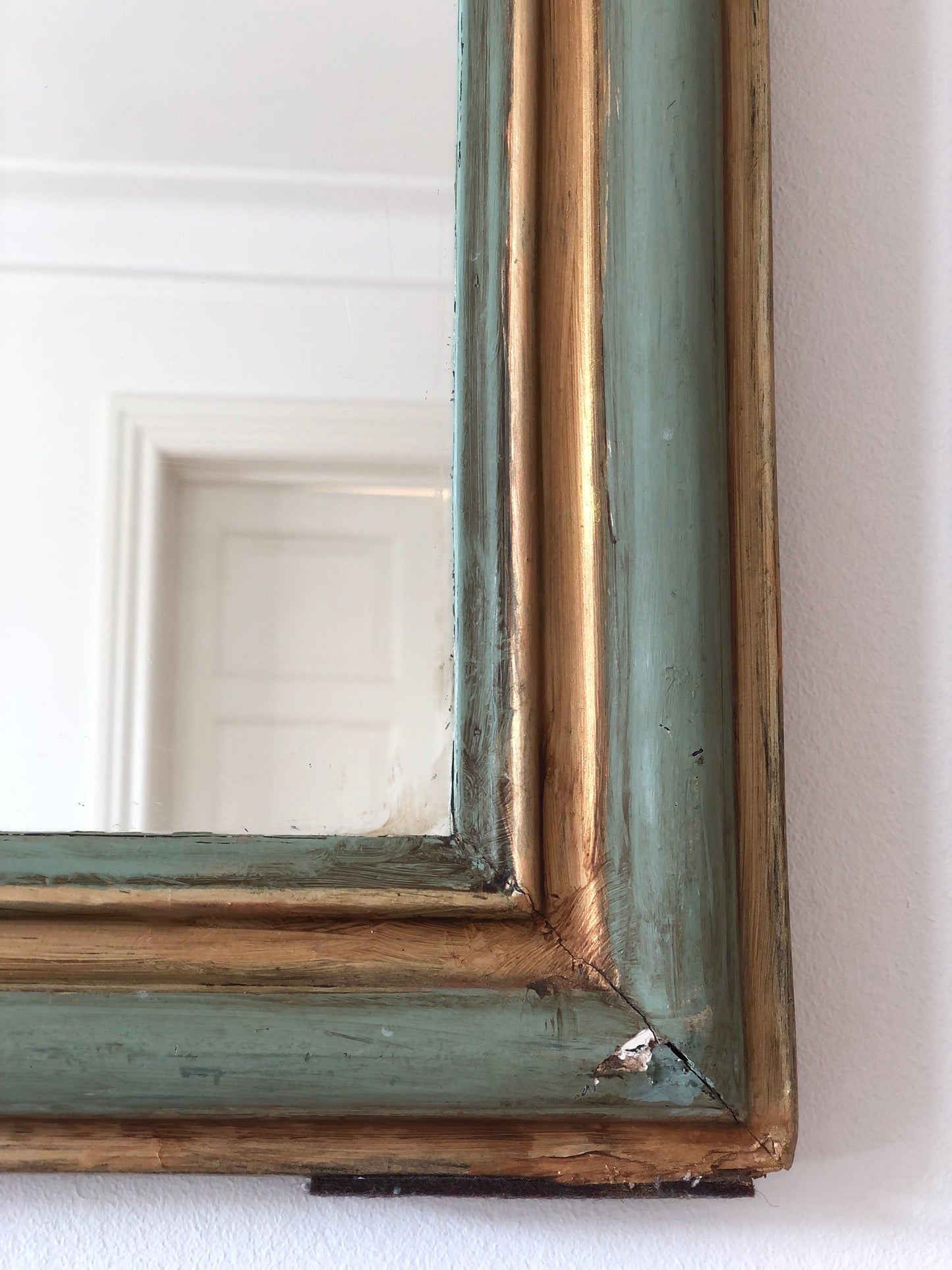 Antique Louis Philippe Mirror in Green and Gold France Late 19th Century