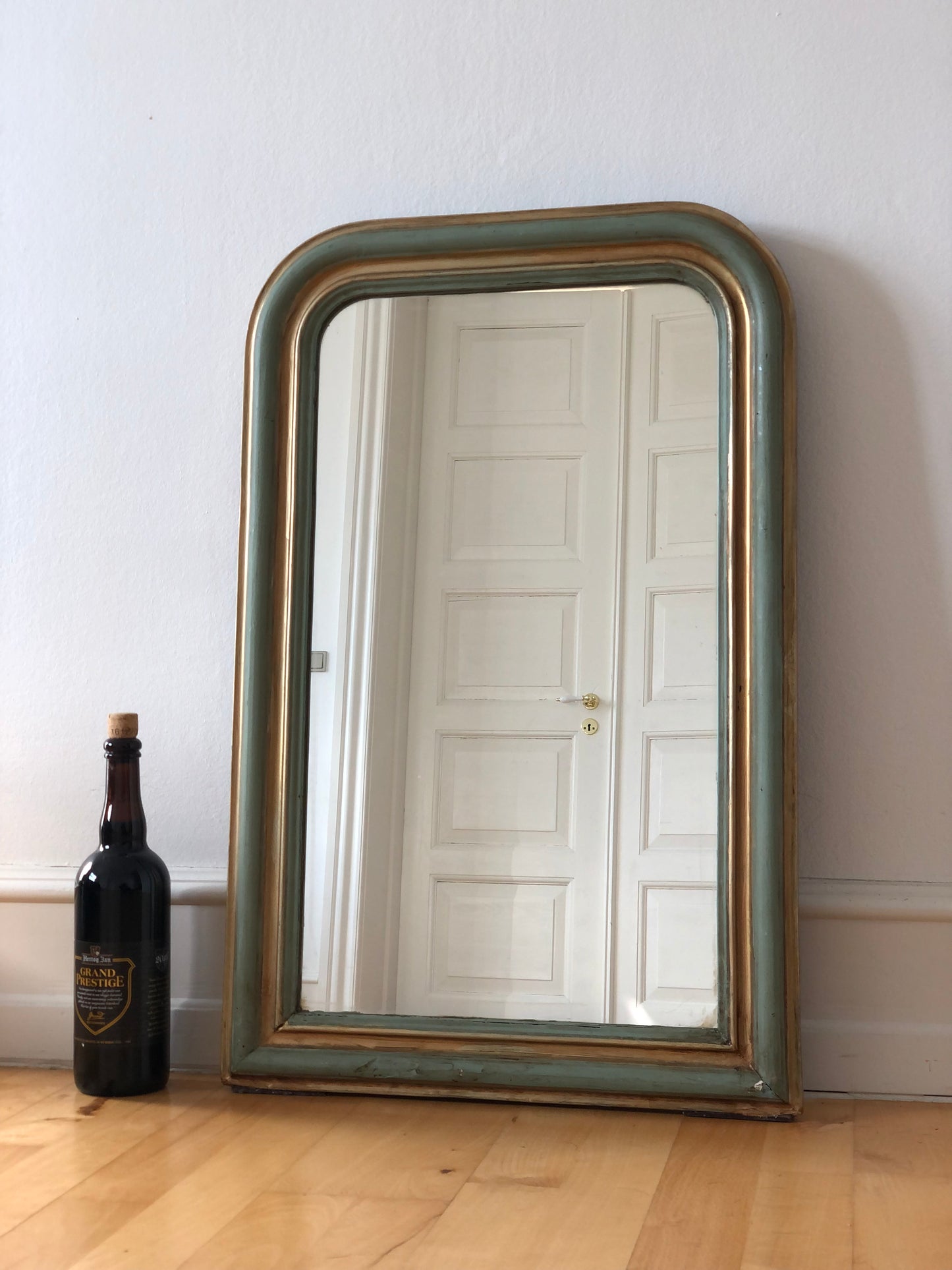 Antique Louis Philippe Mirror in Green and Gold France Late 19th Century