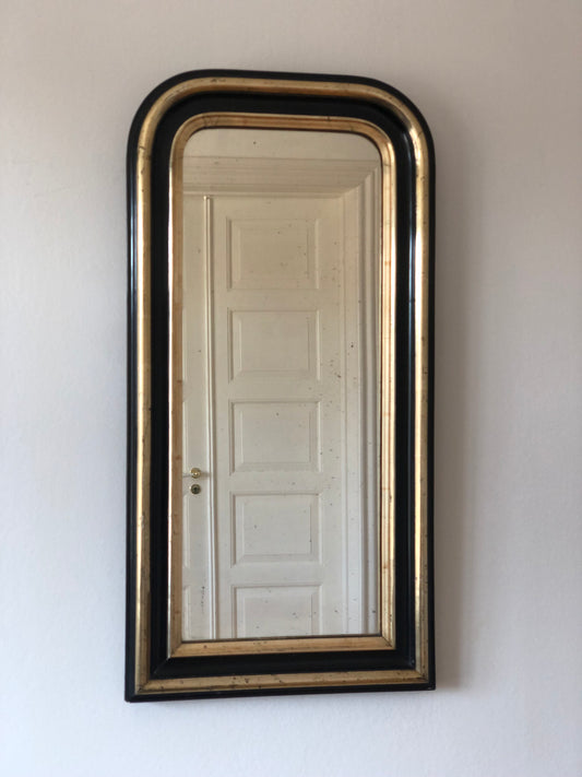 Antique Louis Philippe Smal Full Length Mirror In Black and Gold France Late 19th Century