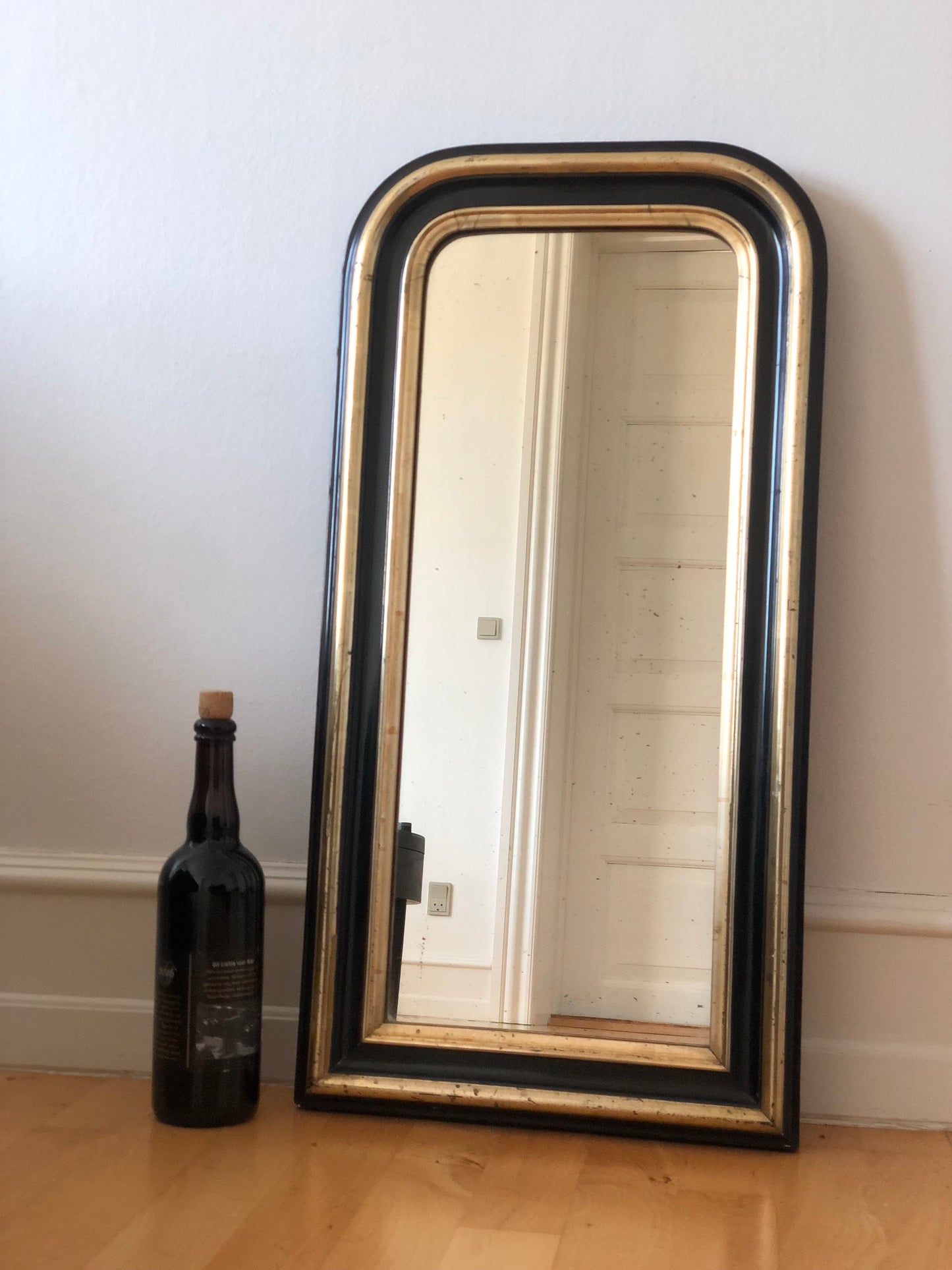 Antique Louis Philippe Smal Full Length Mirror In Black and Gold France Late 19th Century