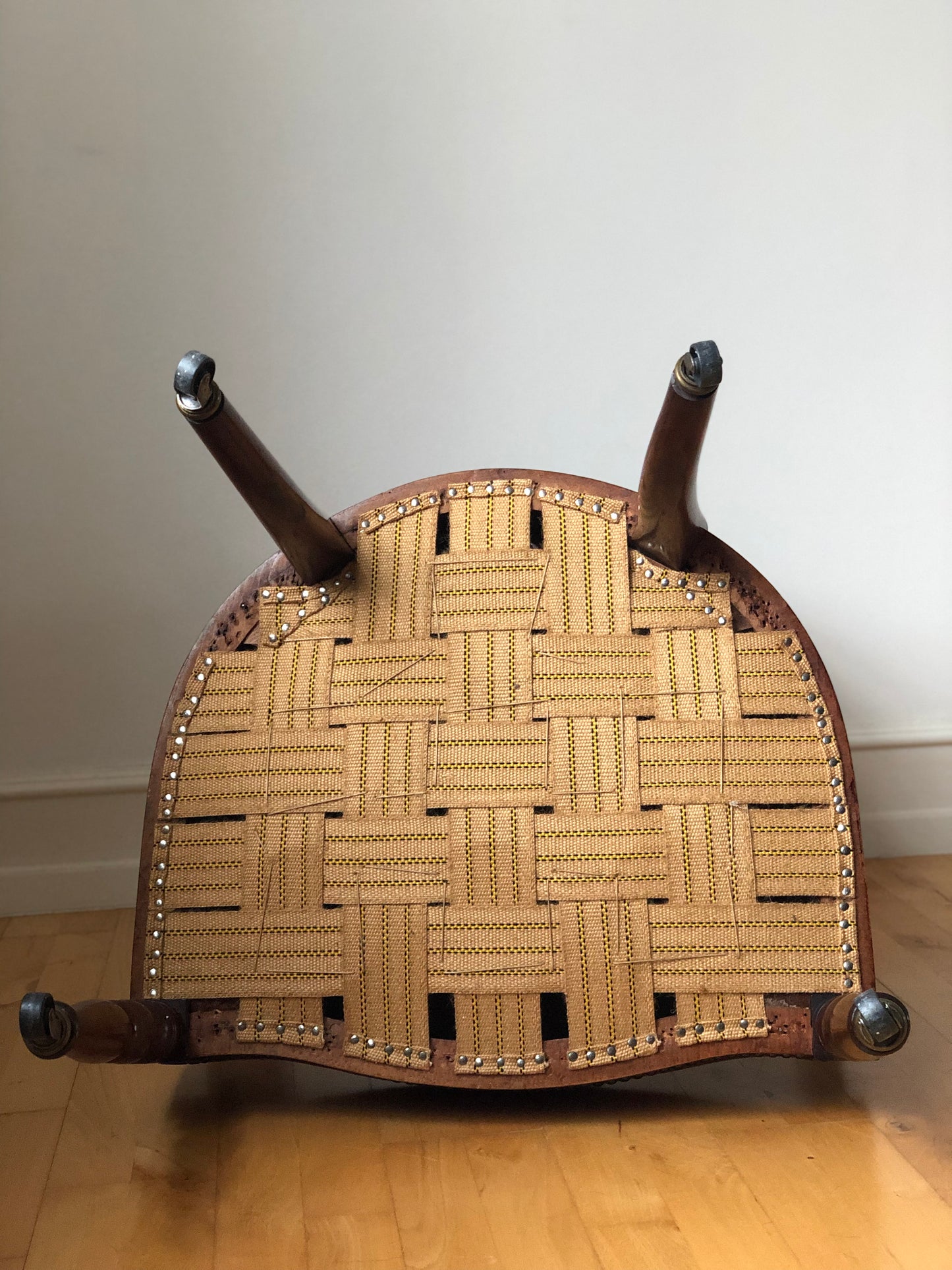 Antique Mahogany Armchair with Burgundy Fabric and Casters United Kingdom