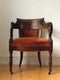 Antique Mahogany Armchair with Burgundy Fabric and Castors United Kingdom