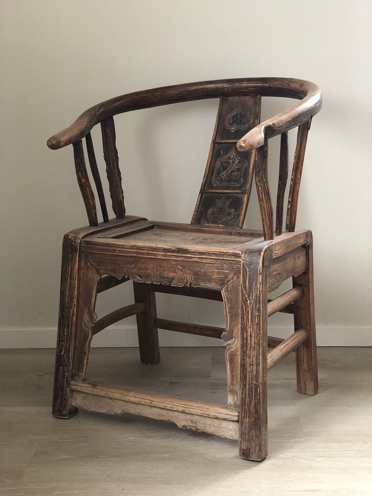 Antique Walnut Horseshoe Arm Chair China Early 19th Century