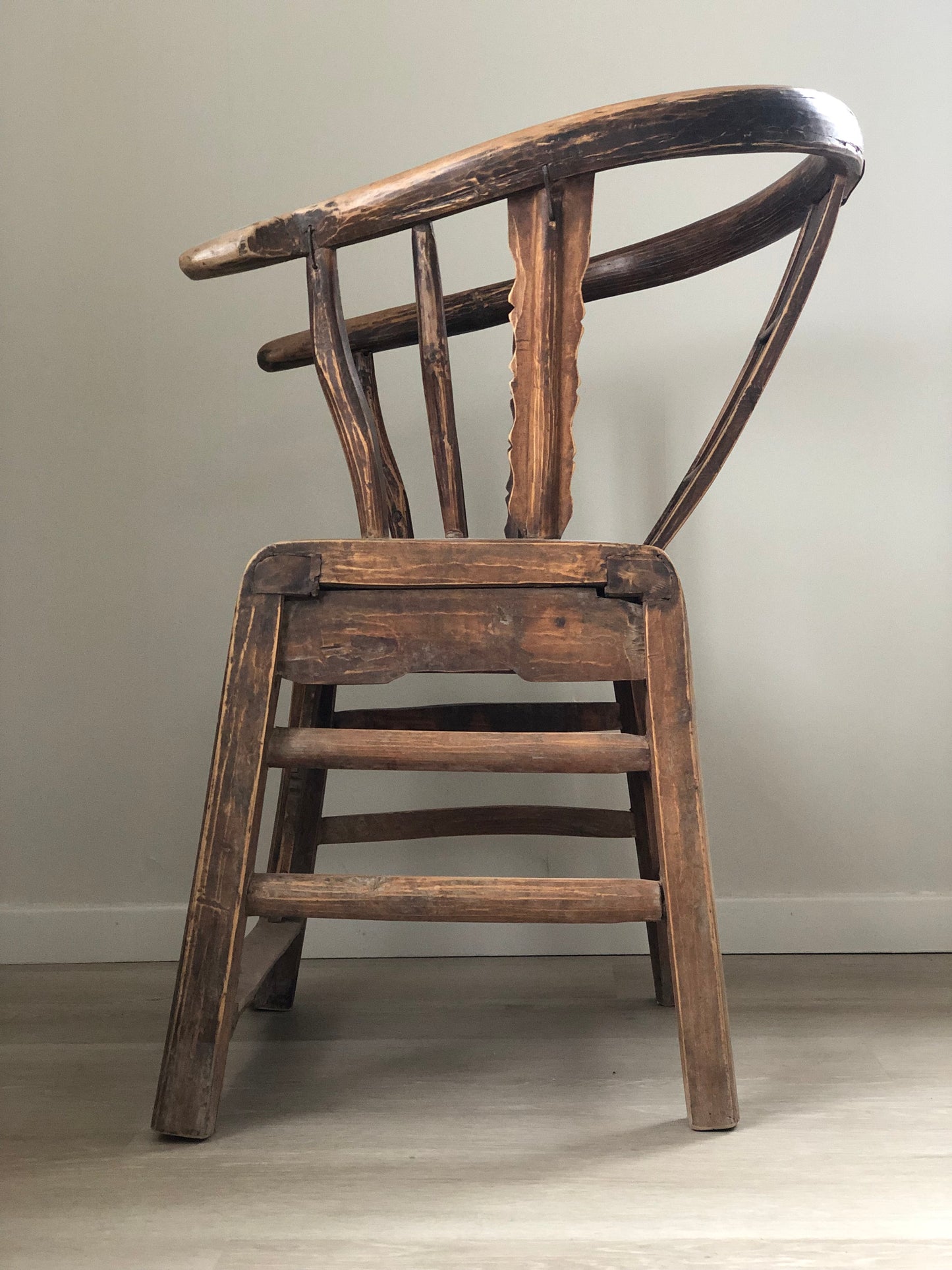 Antique Walnut Horseshoe Arm Chair China Early 19th Century