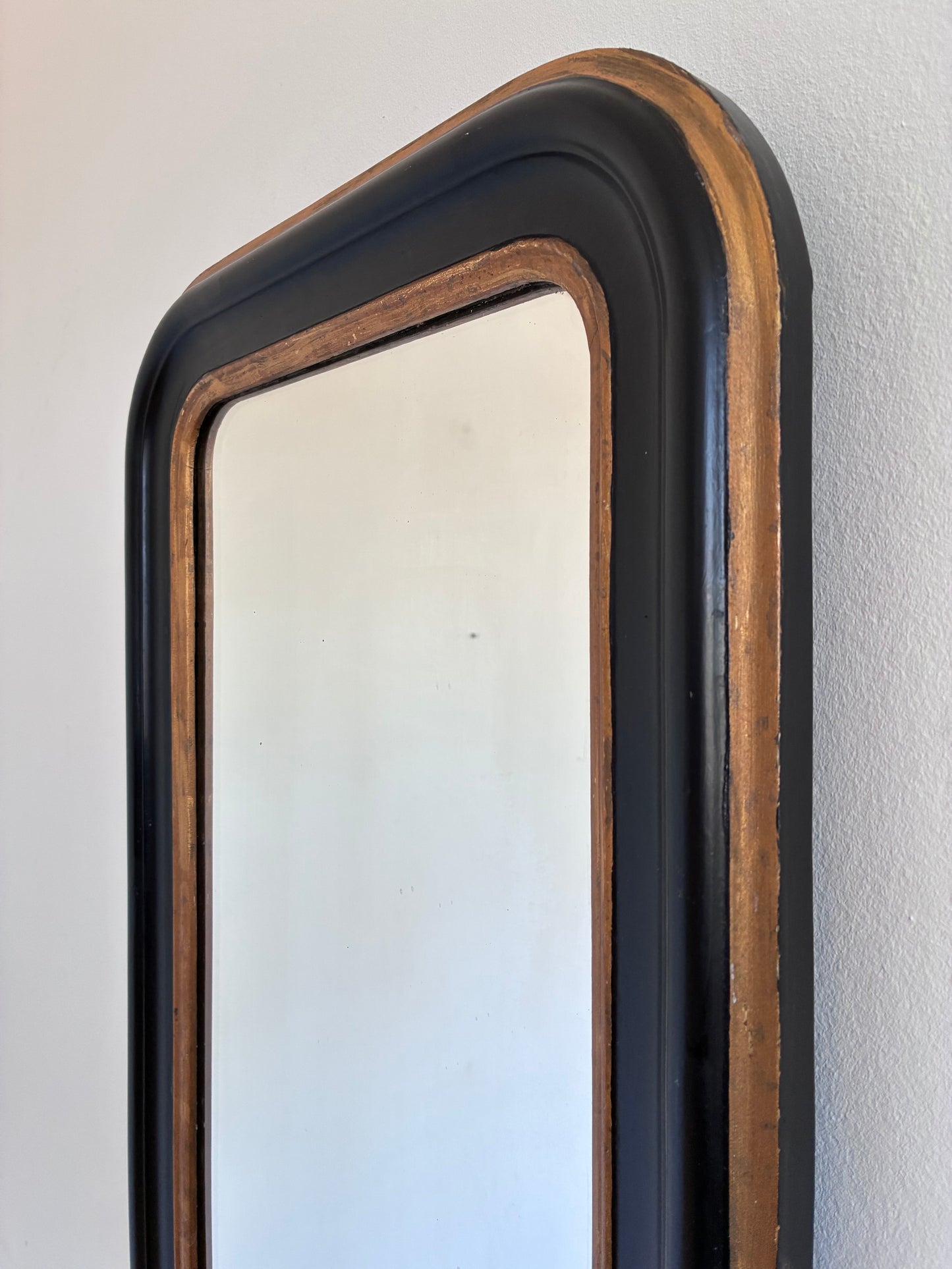 Antique French Louis Philippe Full Length Mirror – Black and Gold, Late 19th Century