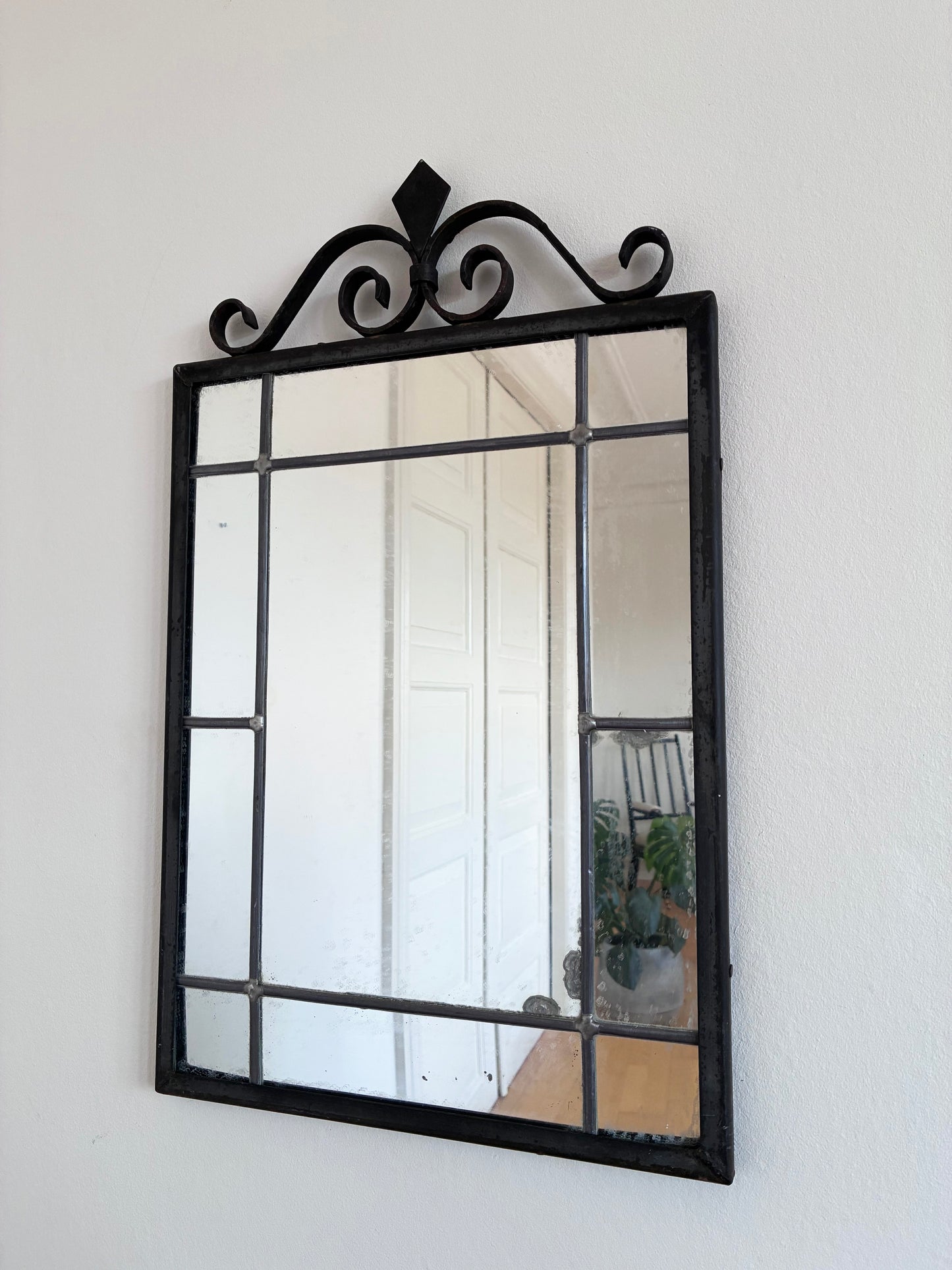 Art Deco Black Wrought Iron Wall Mirror, Belgium,1930s