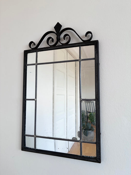 Art Deco Black Wrought Iron Wall Mirror, Belgium,1930s