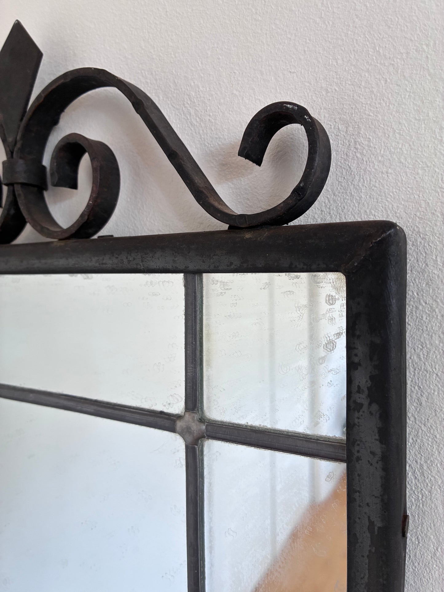 Art Deco Black Wrought Iron Wall Mirror, Belgium,1930s