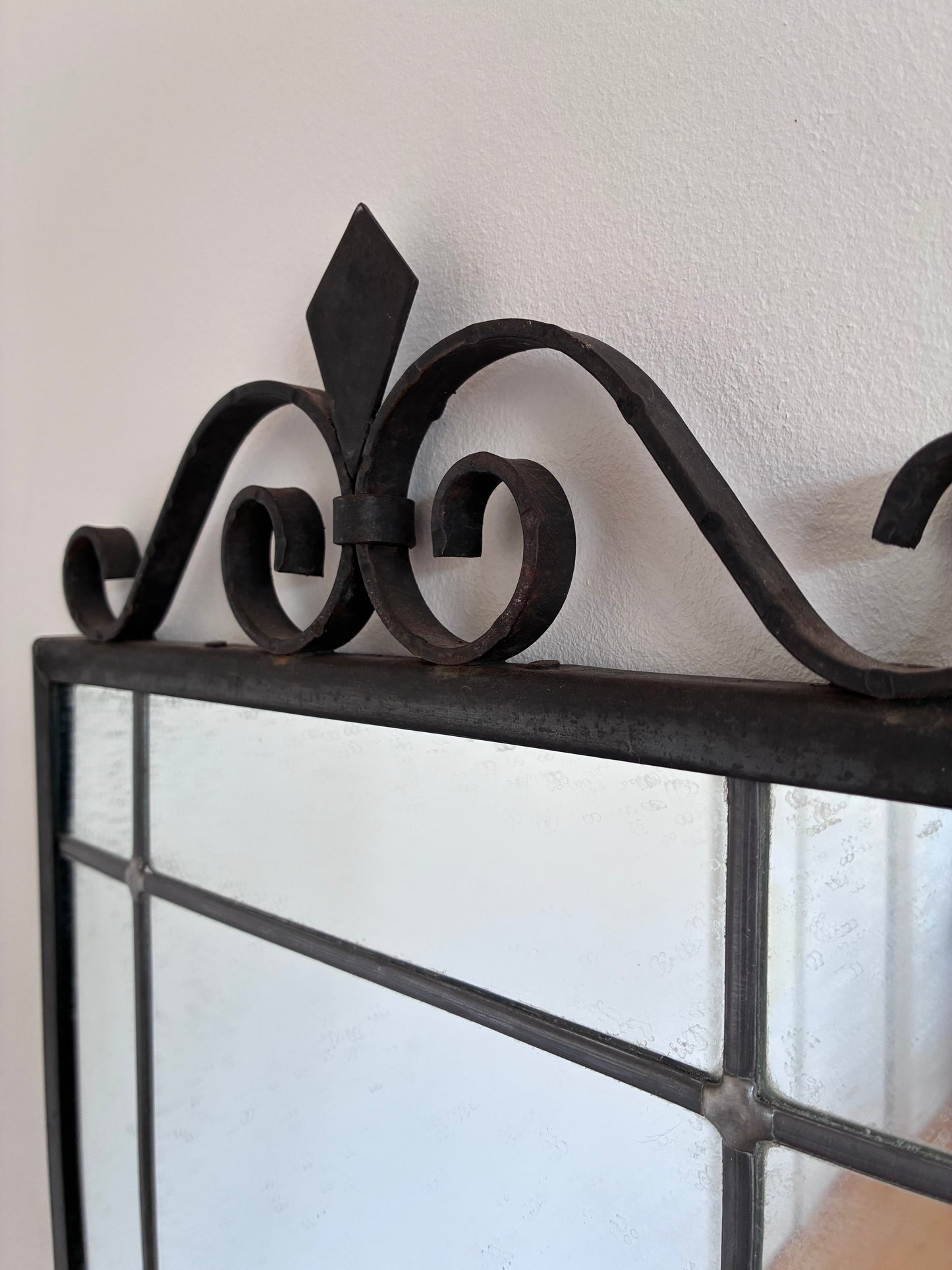 Art Deco Black Wrought Iron Wall Mirror, Belgium,1930s