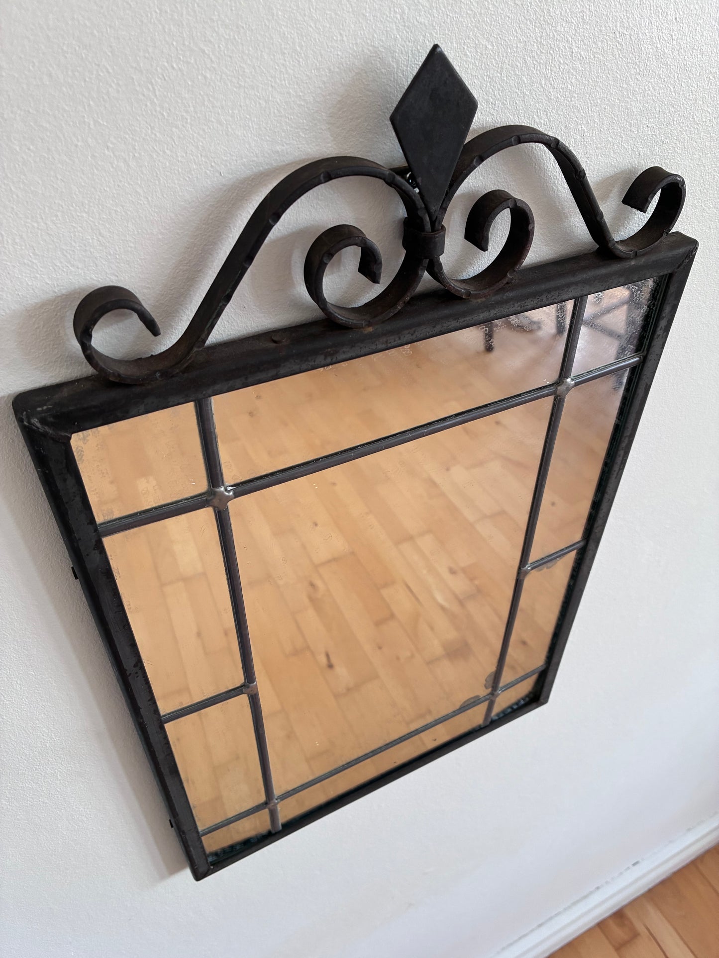 Art Deco Black Wrought Iron Wall Mirror, Belgium,1930s
