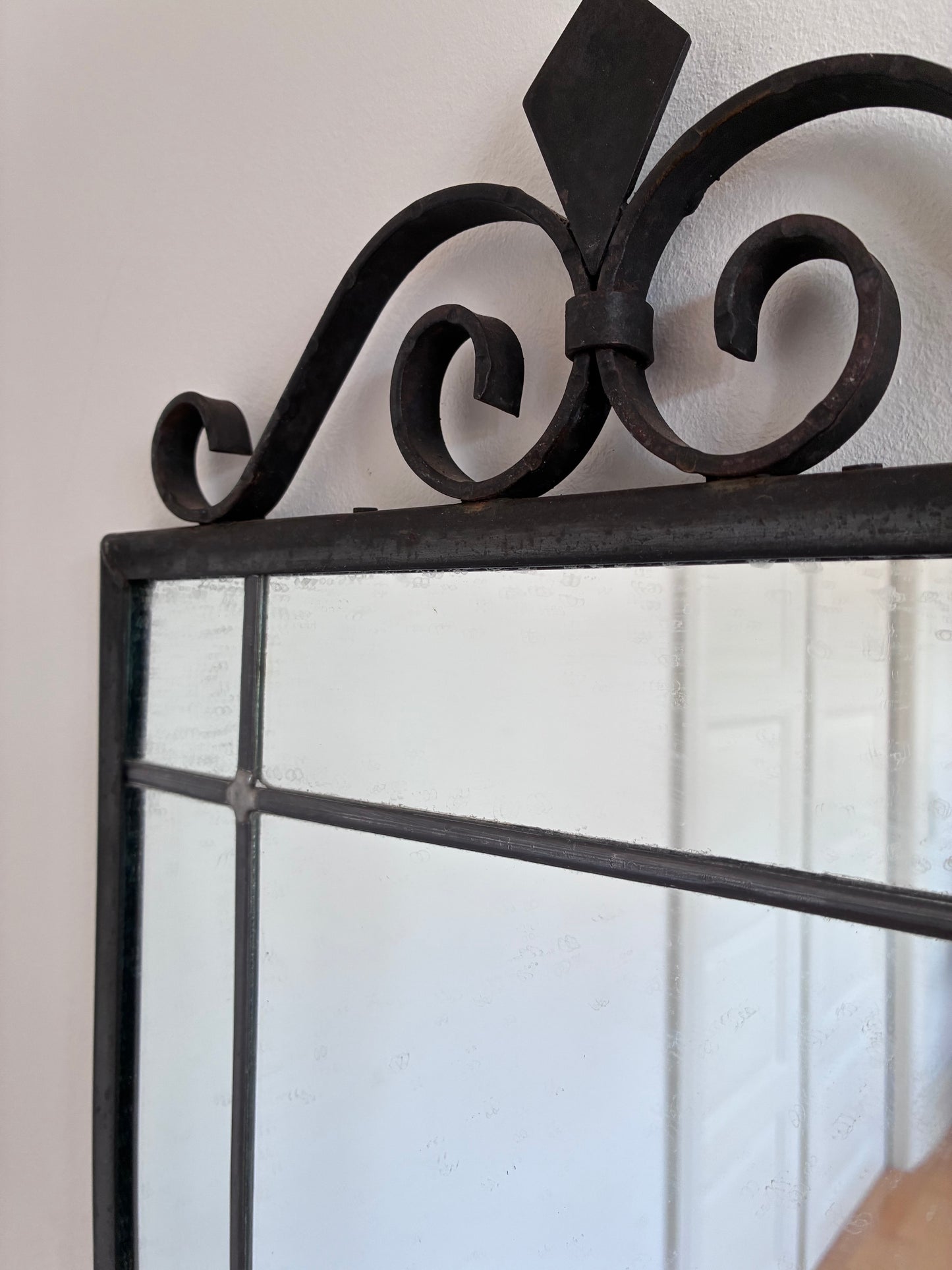 Art Deco Black Wrought Iron Wall Mirror, Belgium,1930s