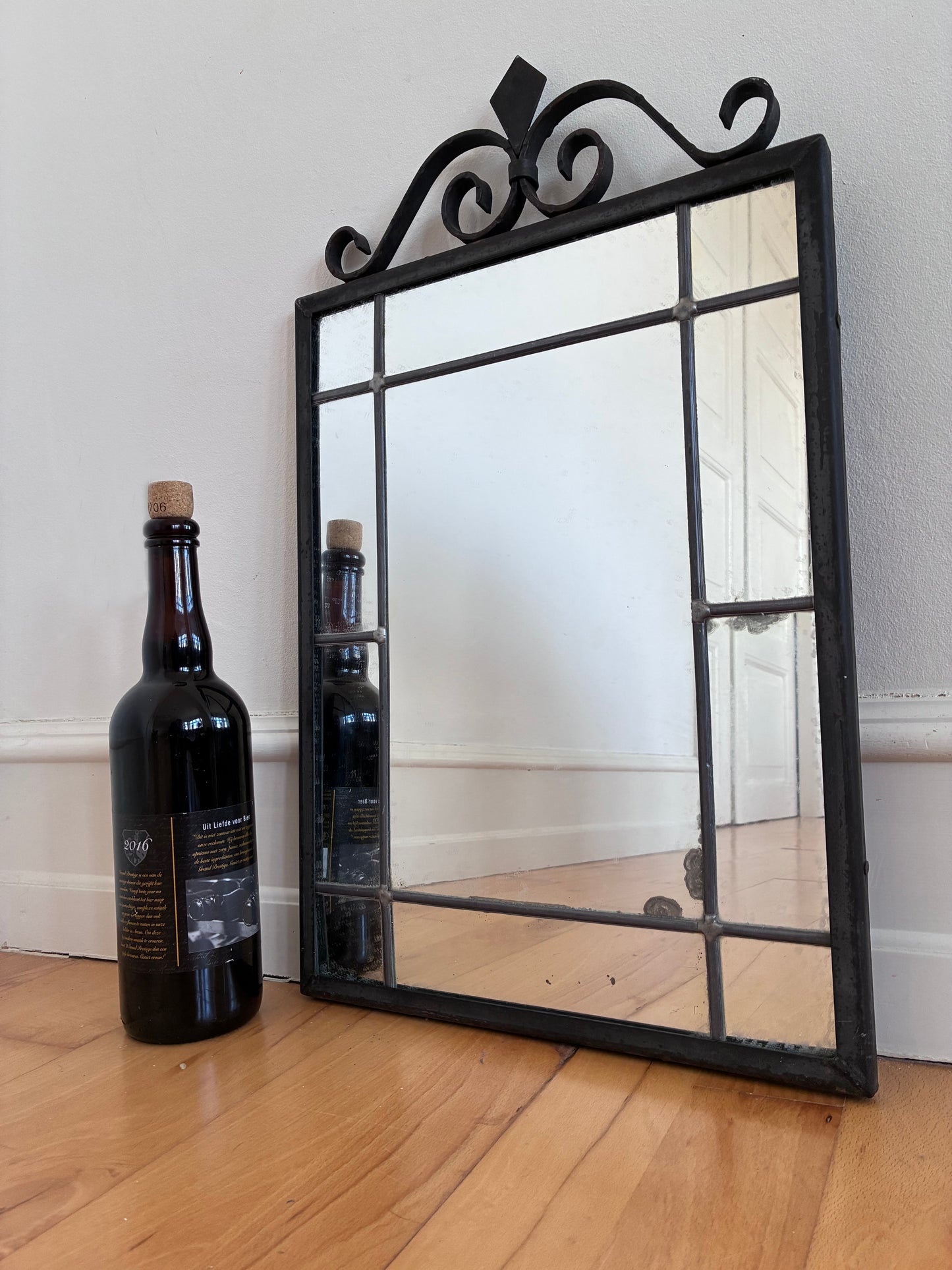 Art Deco Black Wrought Iron Wall Mirror, Belgium,1930s