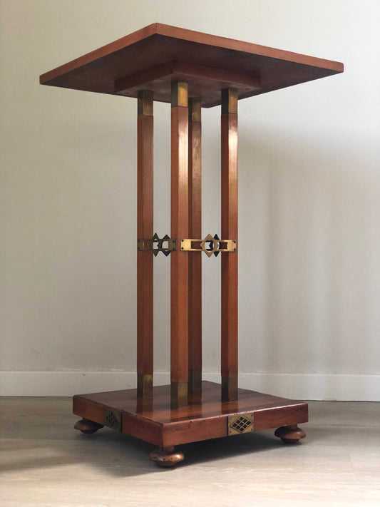 Handmade Art Deco Side Table with Brass Accents 1930s