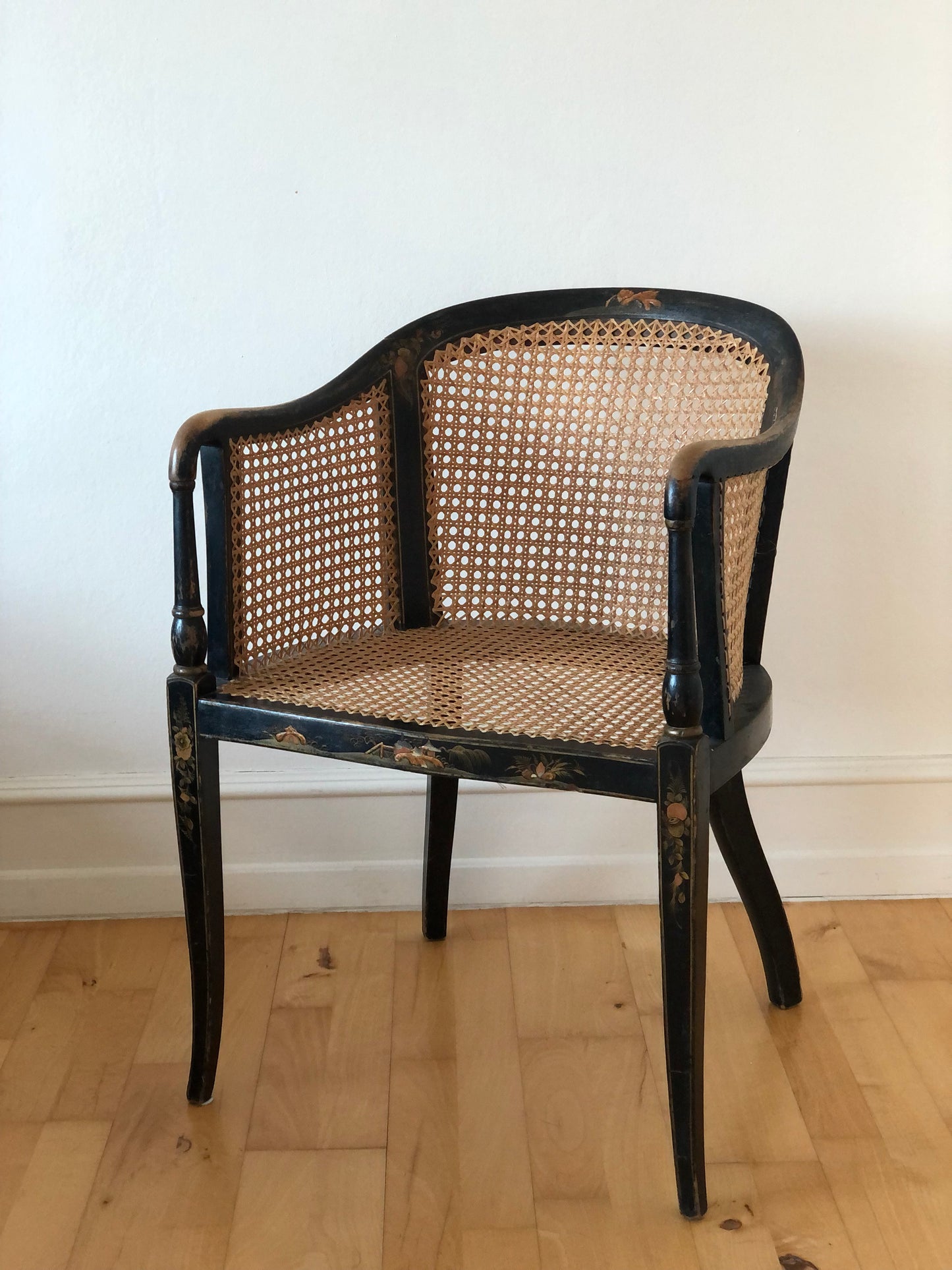 Chinoiserie Lacquered Tub Chair with Cane United KIngdom 1920s