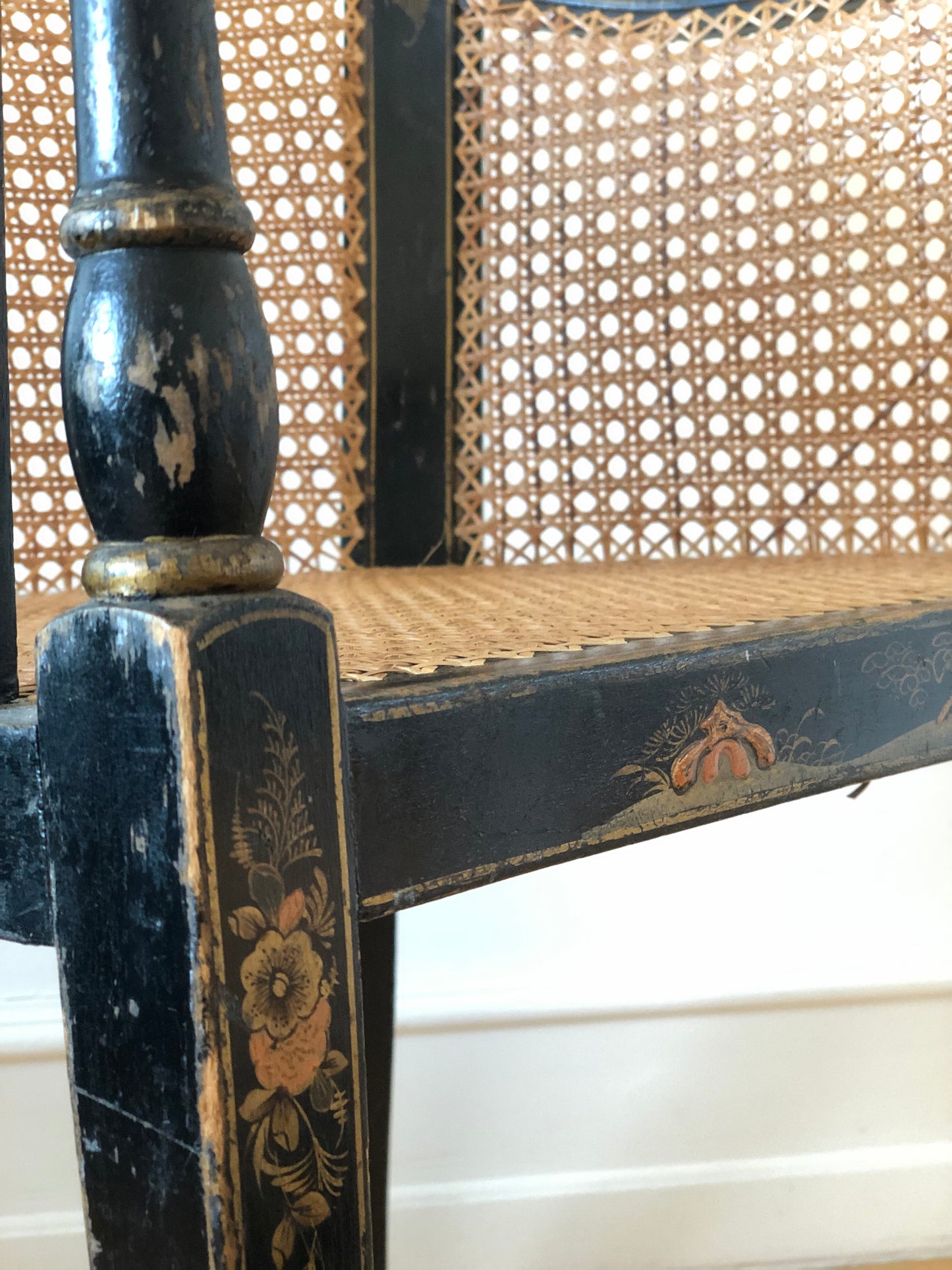 Chinoiserie Lacquered Tub Chair with Cane United KIngdom 1920s