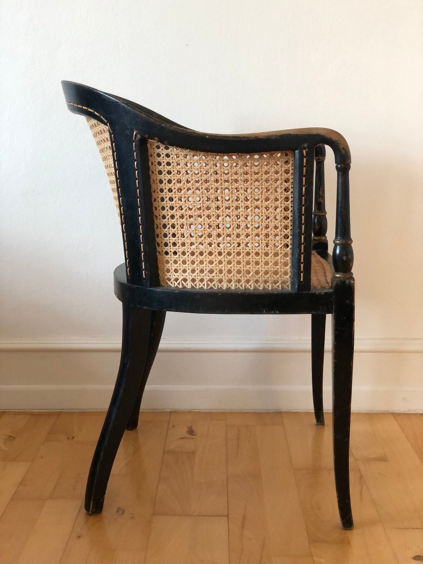 Chinoiserie Lacquered Tub Chair with Cane United KIngdom 1920s