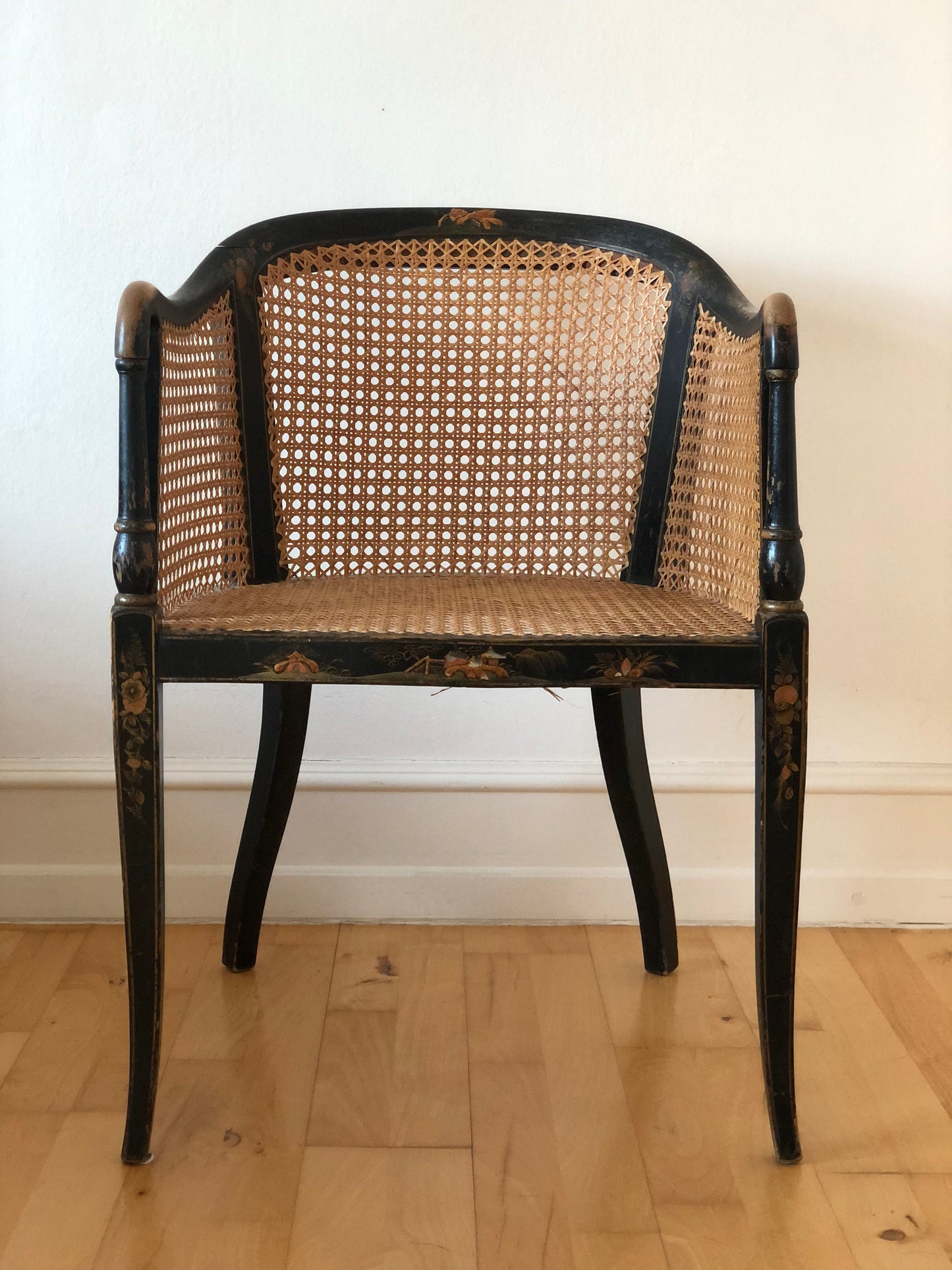 Chinoiserie Lacquered Tub Chair with Cane United KIngdom 1920s