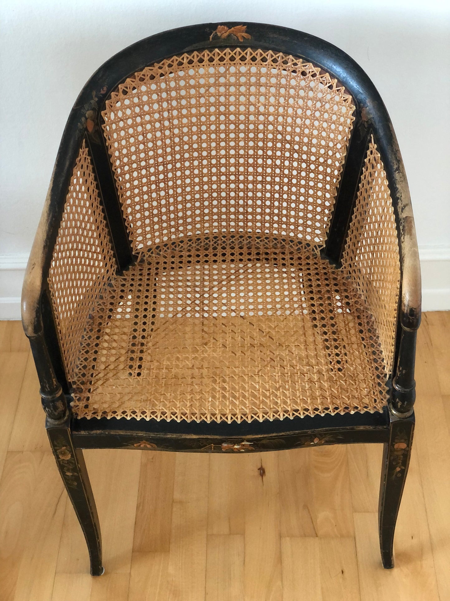 Chinoiserie Lacquered Tub Chair with Cane United KIngdom 1920s