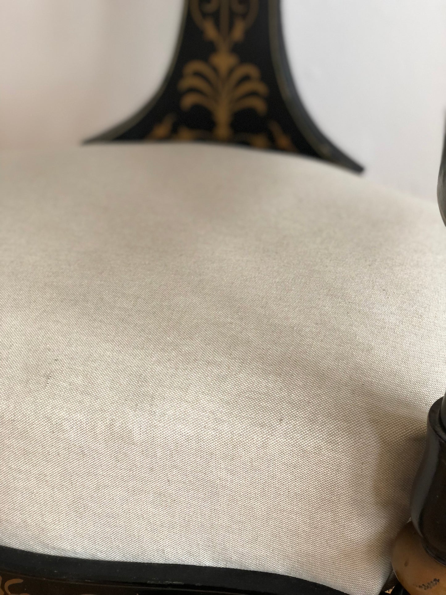 Danish Cabinetmaker Armchair, 1860s, Black Lacquer with Gold Decoration, Brass Castors, Empire/Biedermeier