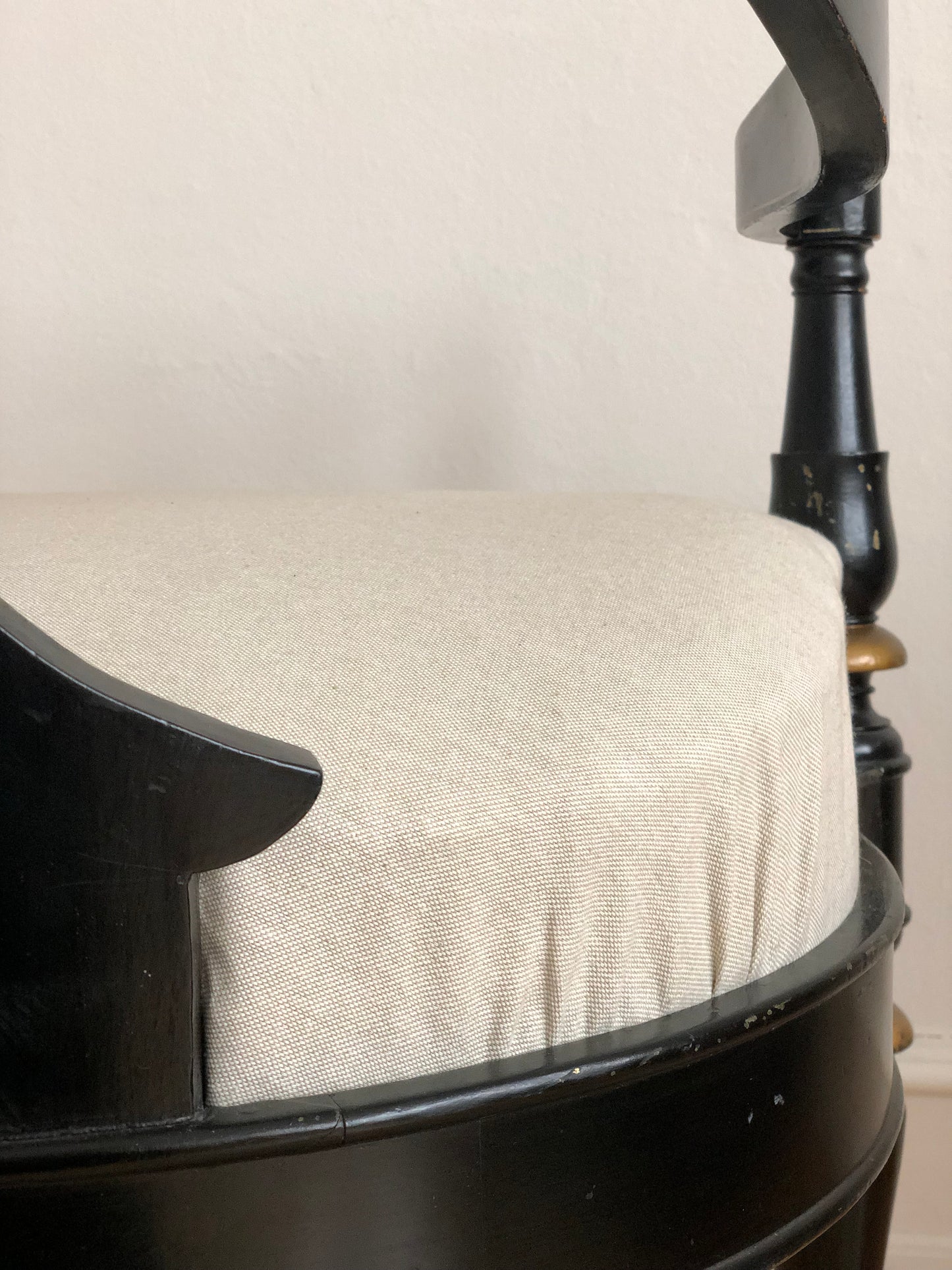Danish Cabinetmaker Armchair, 1860s, Black Lacquer with Gold Decoration, Brass Castors, Empire/Biedermeier