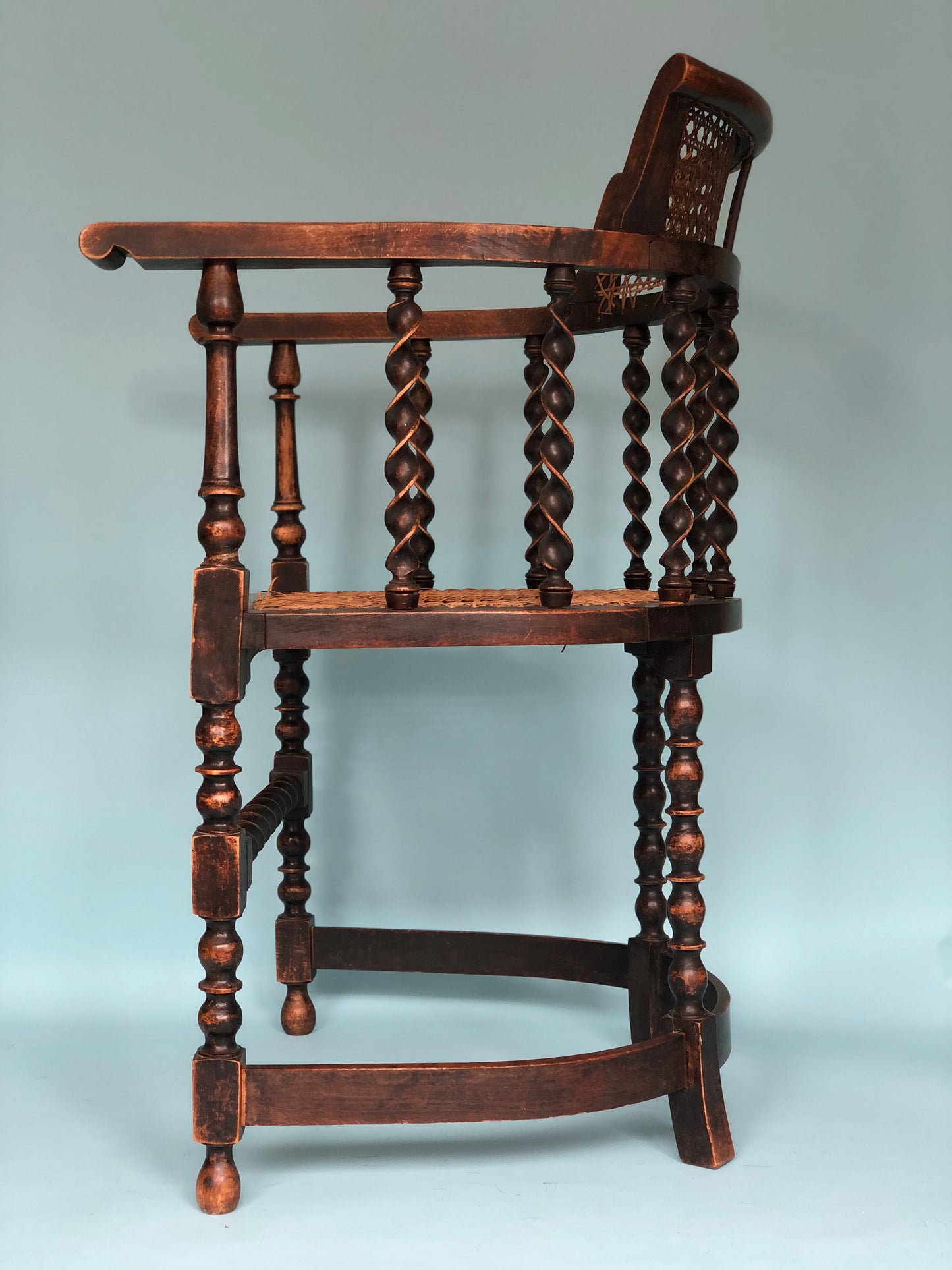 Early 20th Century Edwardian Barley Twist Corner Chair With Cane