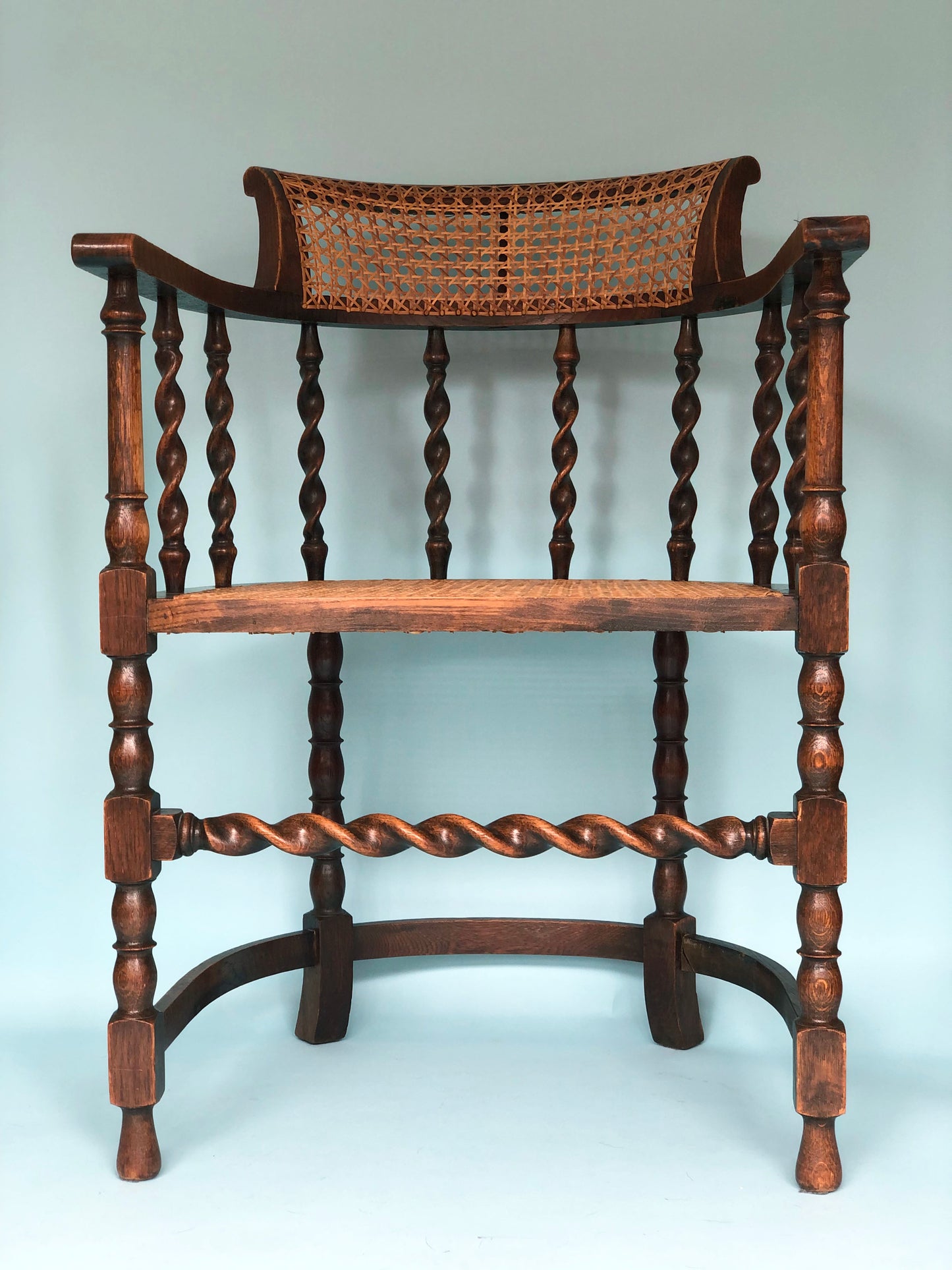 Early 20th Century Edwardian Barley Twist Corner Chair With Cane