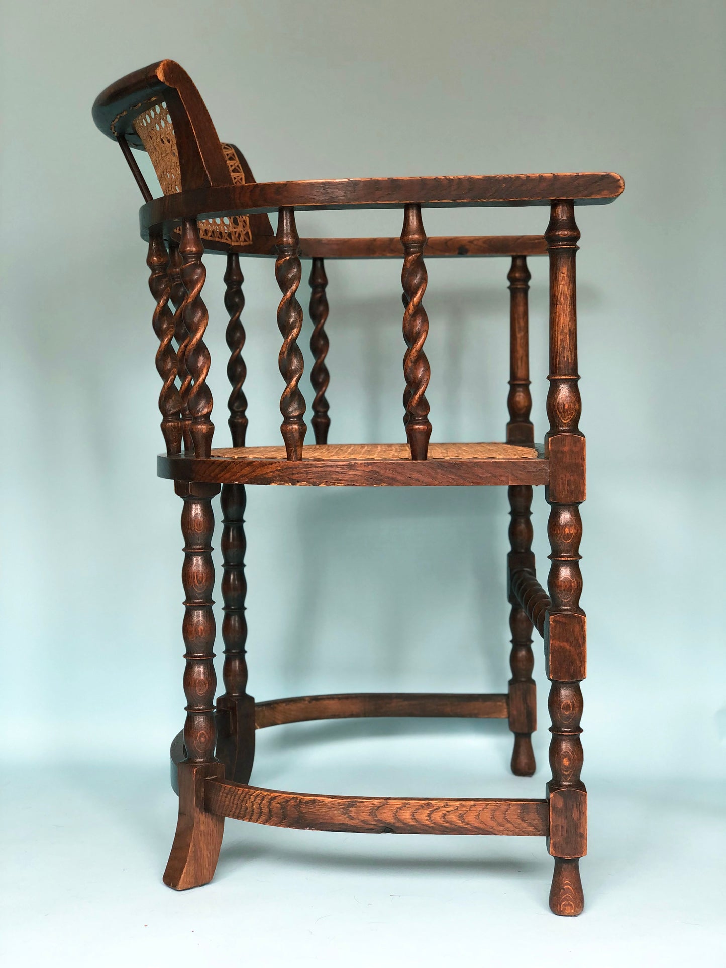 Early 20th Century Edwardian Barley Twist Corner Chair With Cane