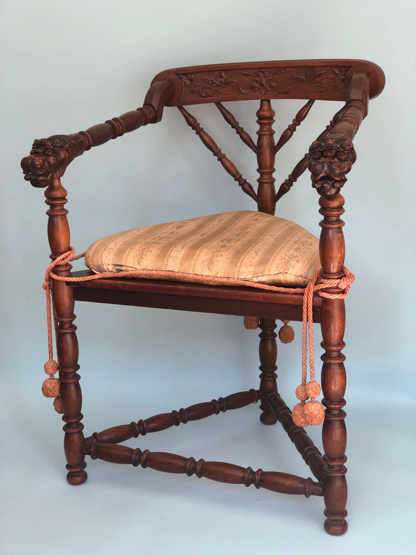 Early 20th Century Triangular Carved Corner Chair Gillows of Lancaster and London United Kingdom