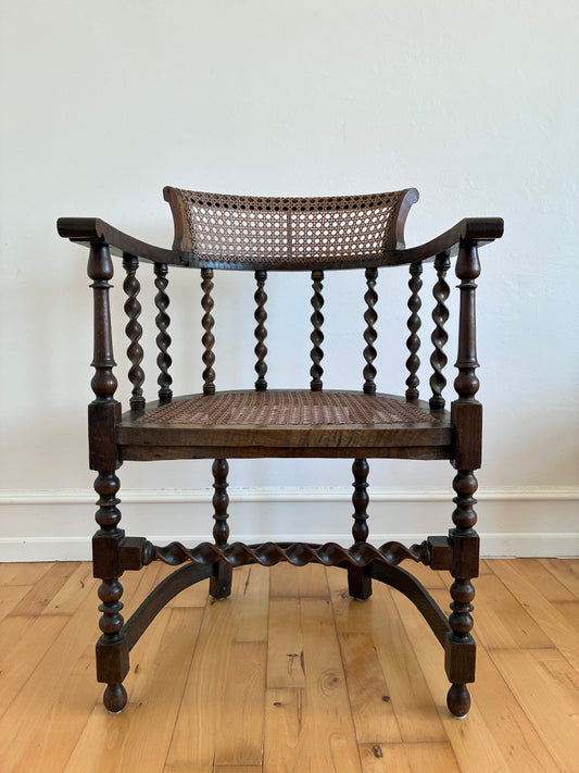 Edwardian Barley Twist Armchair with Cane, English, Early 20th Century