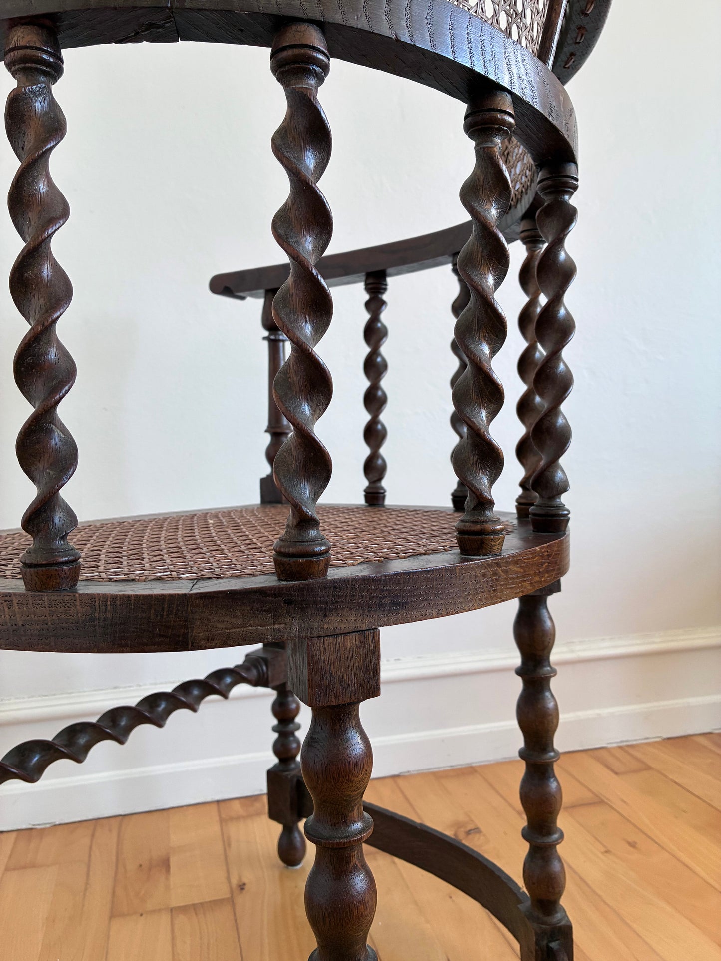 Edwardian Barley Twist Armchair with Cane, English, Early 20th Century